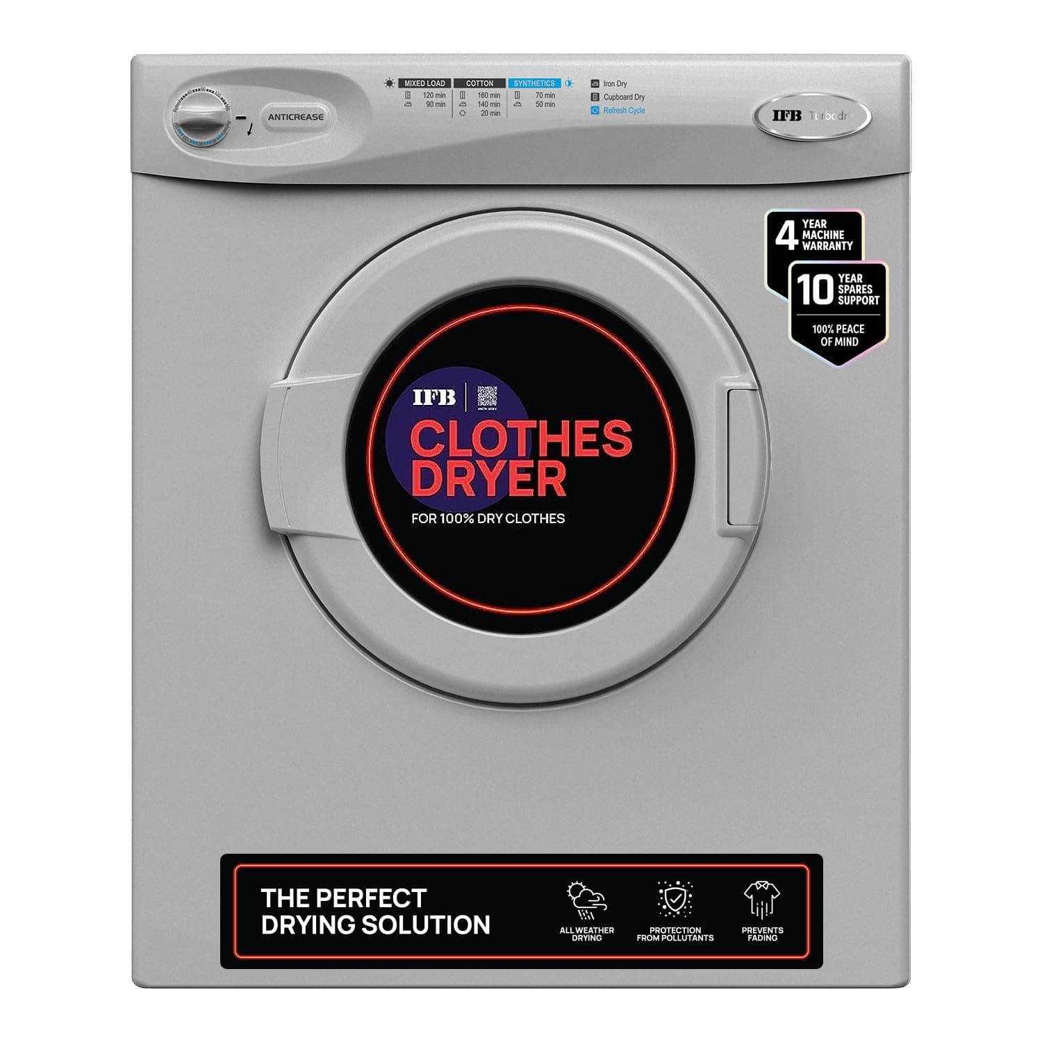 IFB 5.5 kg Fully-automatic Dryer (TURBO DRY EX, Silver, Wall Mountable,Anti crease)