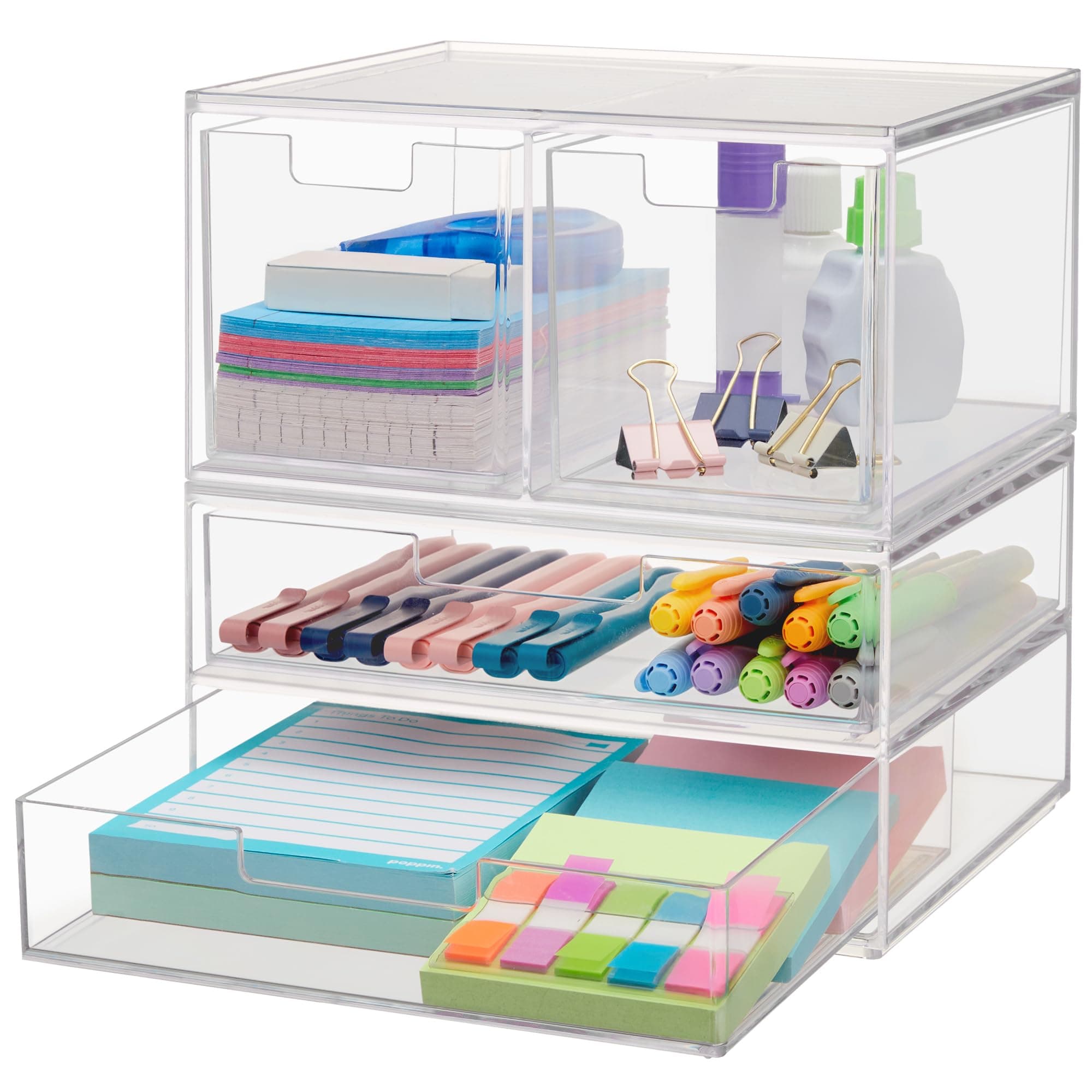 STORi Chloe Space-Saving Clear Drawer Organizer (4 Drawer Set) Sort Office, Kitchen, Beauty Supplies, Makeup, Pens, Jewelry, Stationary, Made in USA
