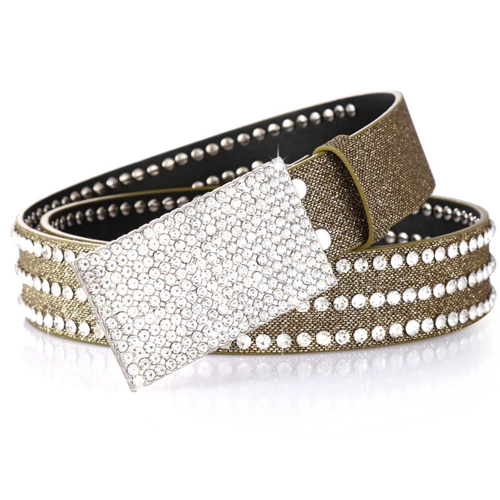 Ladies rhinestone Personality Belt,Stylish Decoration Jeans Dress Belt Leisure wild Belt-Golden 108cm(43inch)