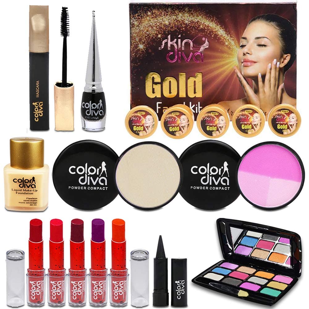 Color Diva Skin Diva Triple Facial Kit With Beauty Sepcial Combo Makeup Set of 13, G556