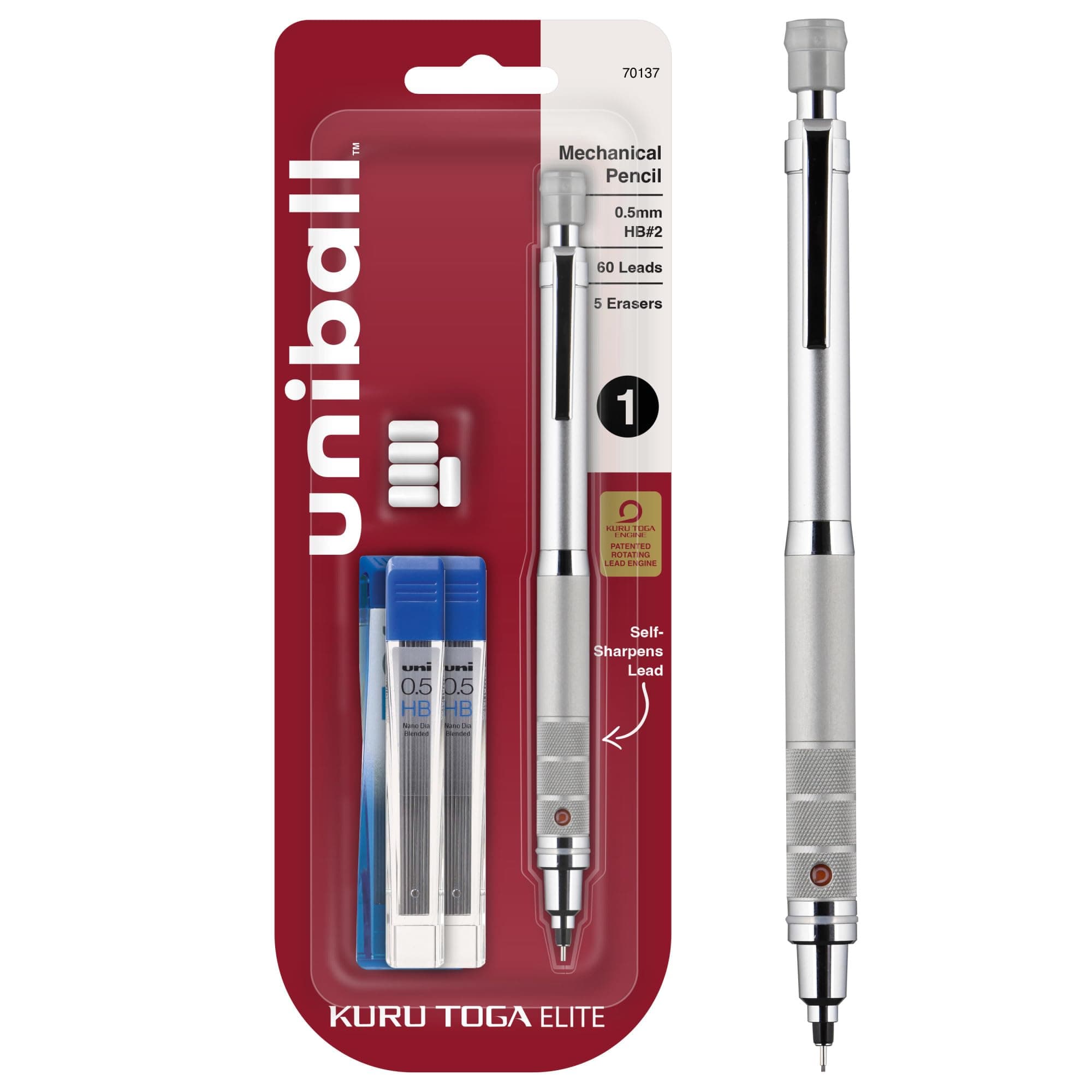 Kuru Toga Elite Mechanical Pencil Starter Kit, 0.5mm, HB #2, Silver Barrel, 1 Count