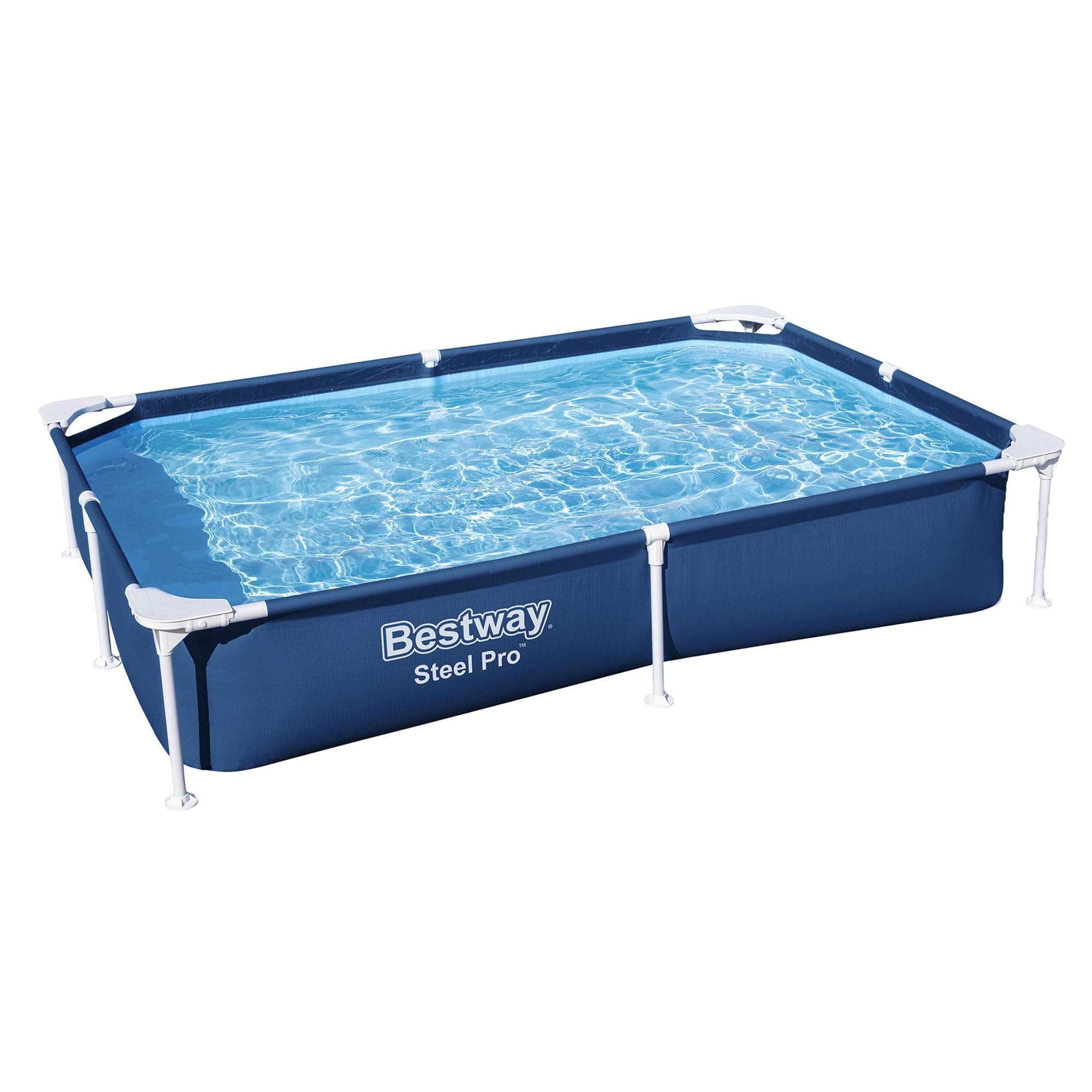 Bestway Steel Pro 87 Inch x 59 Inch x 17 Inch Rectangular Metal Frame Above Ground Outdoor Backyard Swimming Pool, Blue (Pool Only)