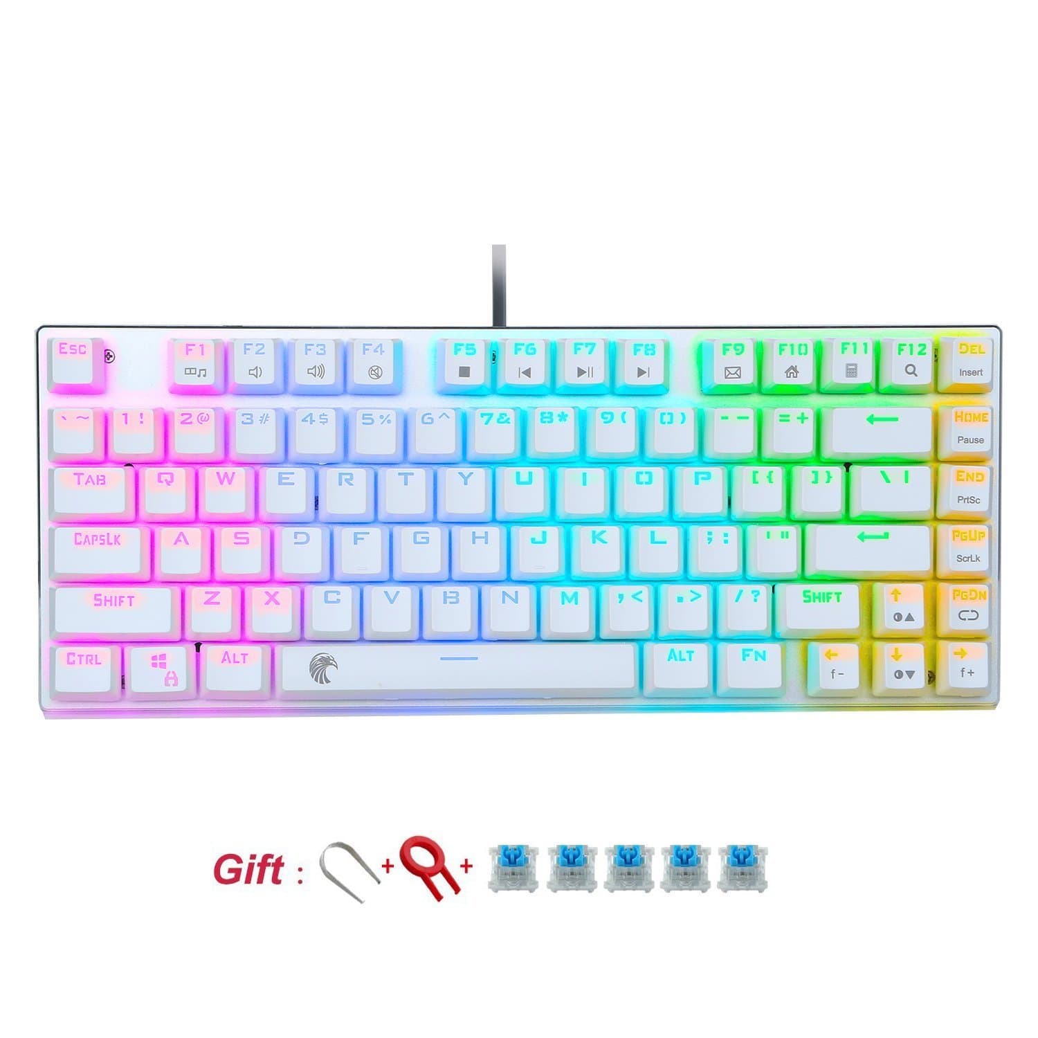 White Keyboard Z88 RGB LED Backlit WaterProof Mechanical Gaming Keyboard 81 Keys Anti-Ghost keys, DIY Blue Switches Keyboard