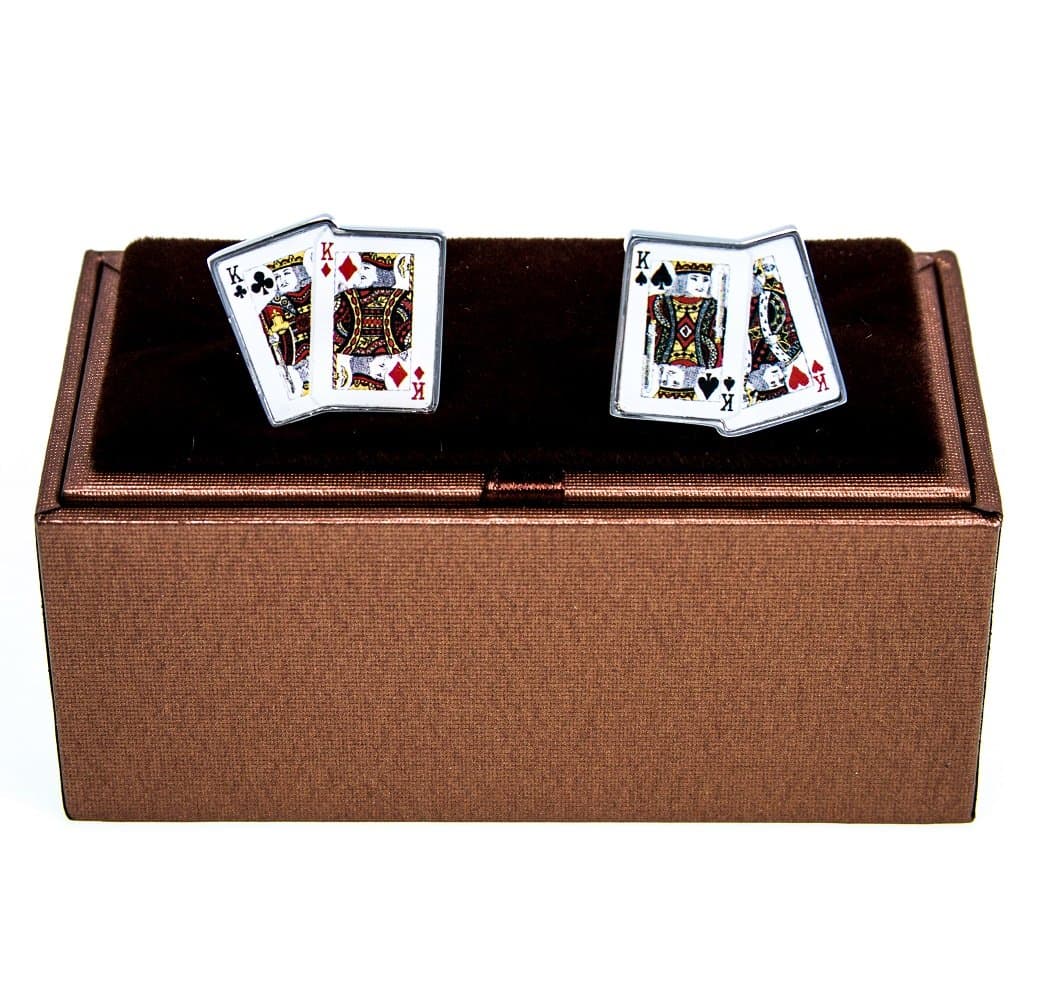 MRCUFFKings 4 Four Playing Cards Poker Pair Cufflinks in a Presentation Gift Box & Polishing Cloth