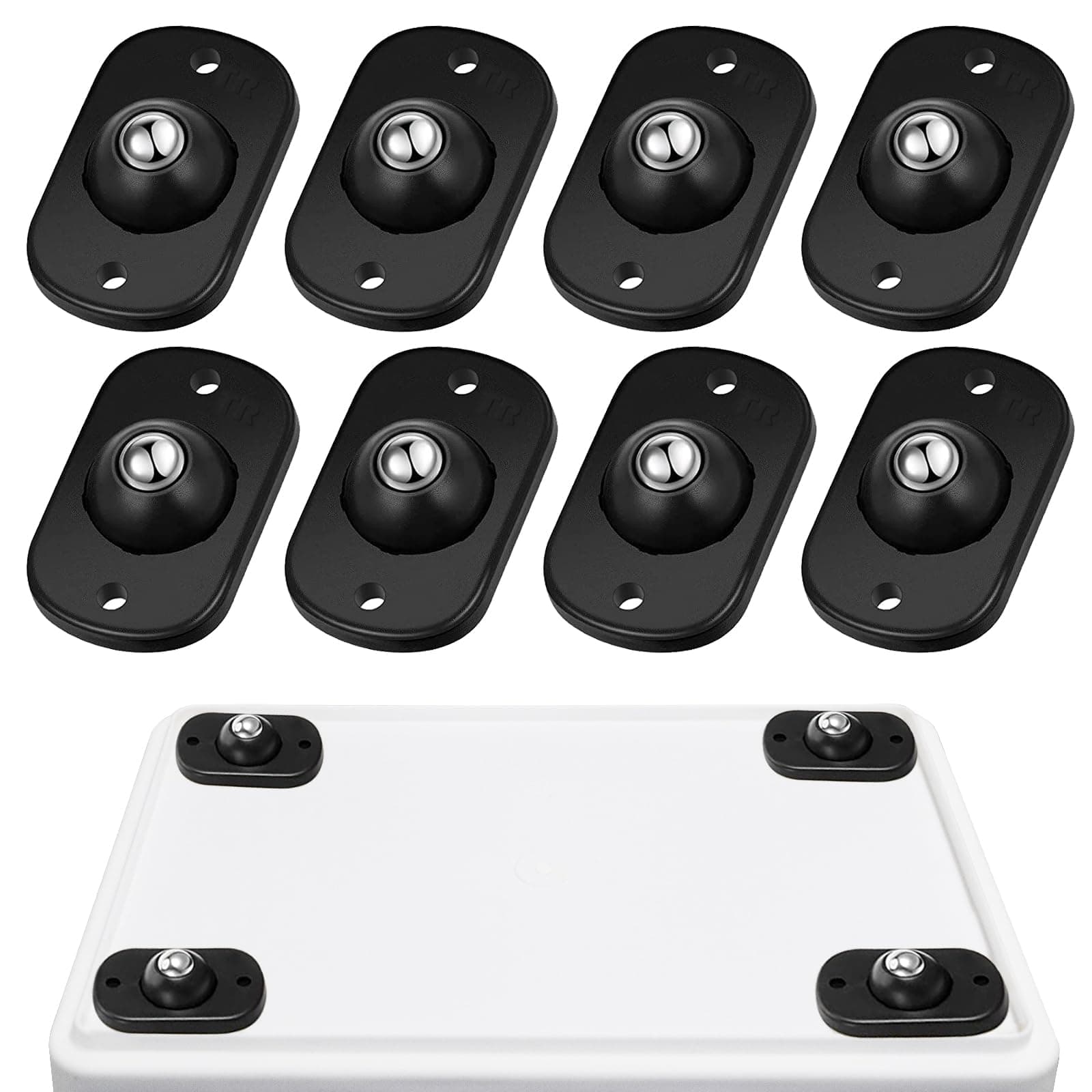 Self Adhesive Caster Wheels, Appliance Rollers for Kitchen Appliances, 360° Swivel Mini Universal Wheel Roller Casters, Sticky Pulley for Trash Can, Small Furniture (8, Black-Swivel)