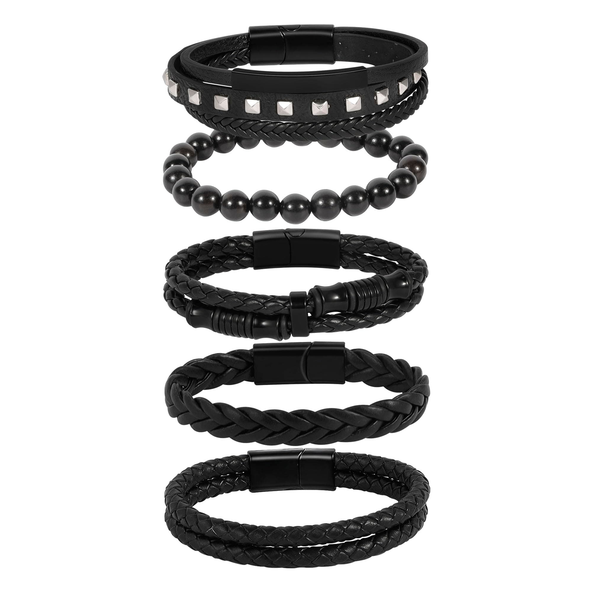 Manfnee 6-12PCS Braided Faux Leather Bracelet Punk Cuff Wrap Bracelets for Men Women Adjustable