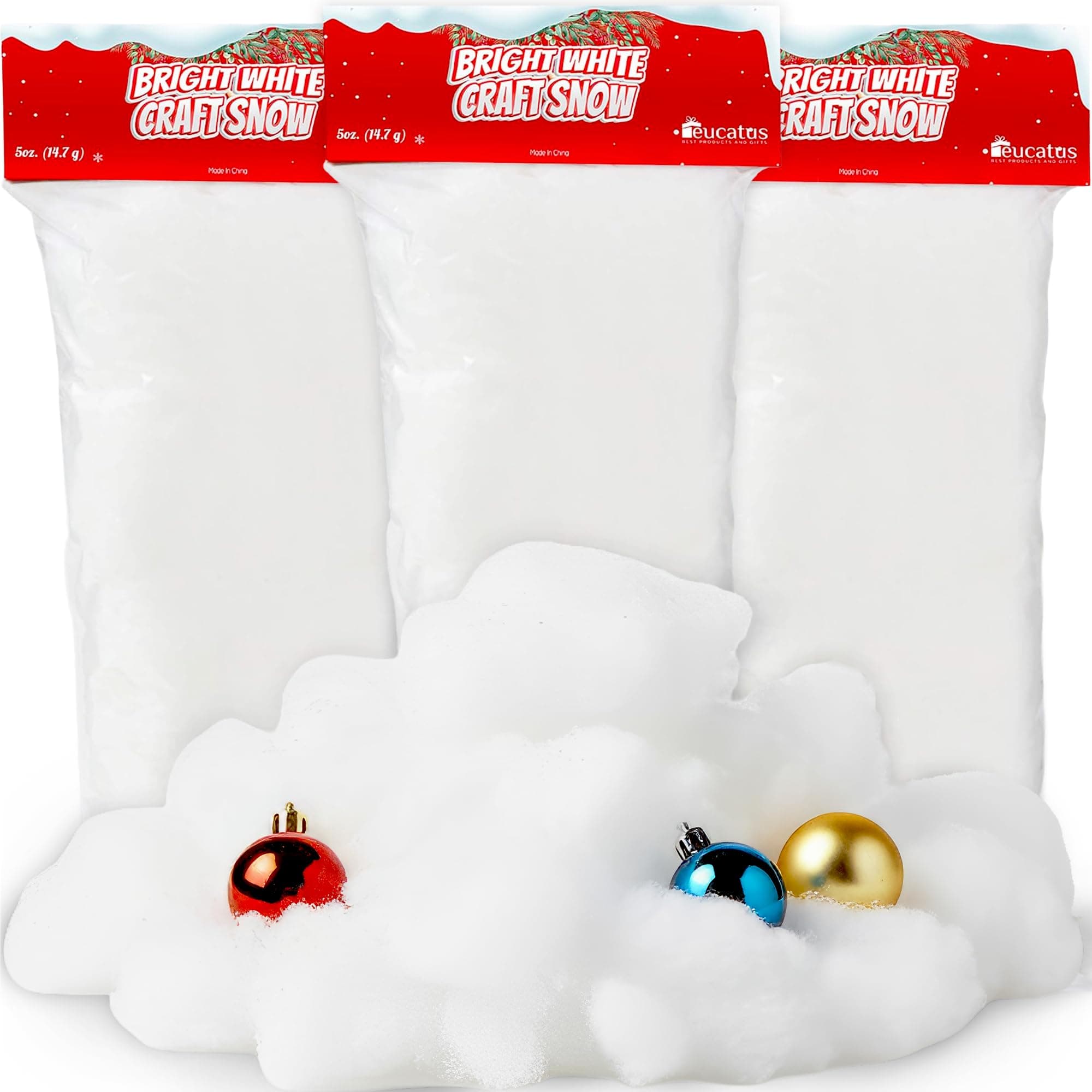 Eucatus 3 Pack Fake Snow Fluff Sheet – 45 sqft Fluffy Cotton-Like Christmas Snow for Mantle, Tabletop, Winter Village, Tree Base & Nativity Display Decoration