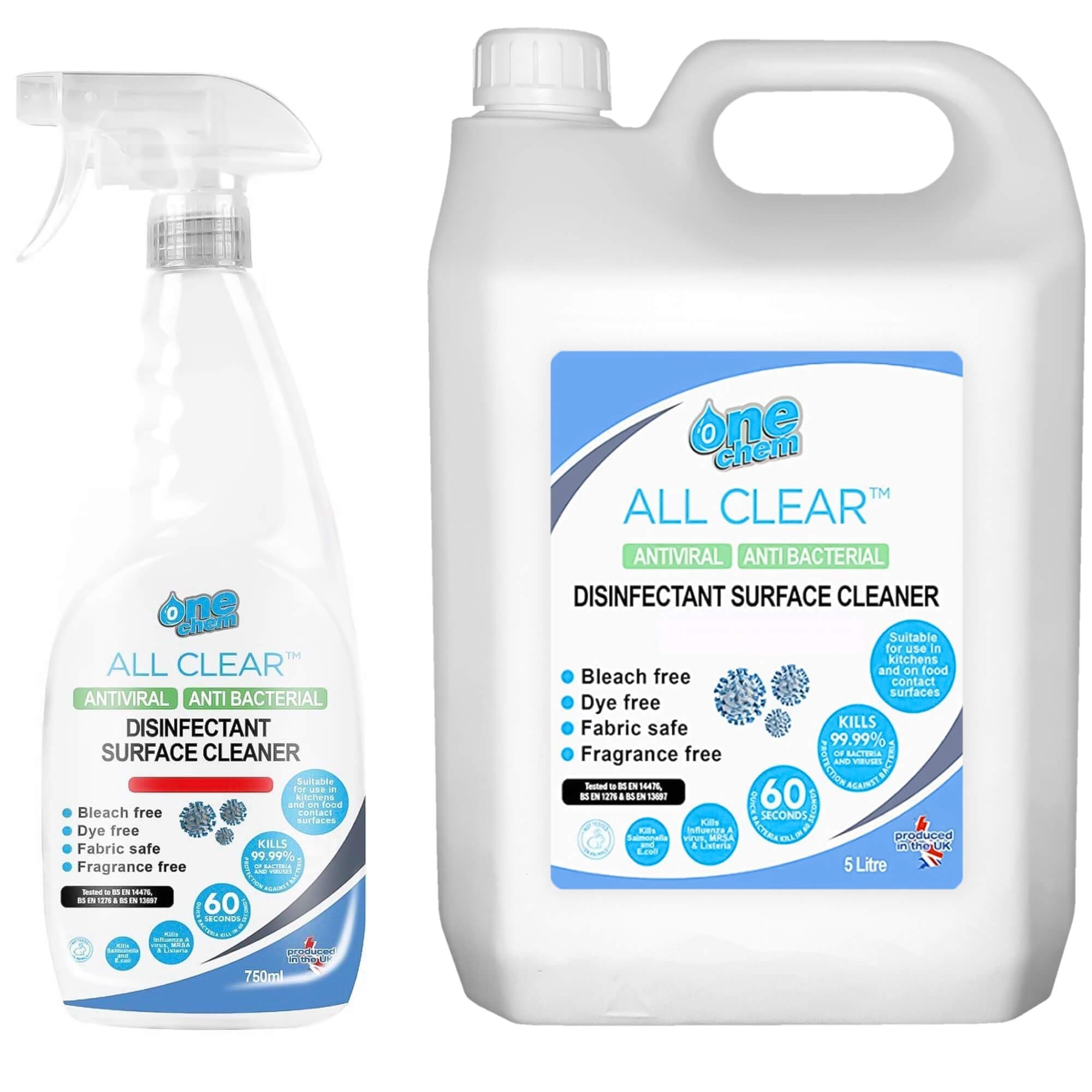 OC0049 All Clear Surface Cleaner 5L Glass and 750ml Trigger Spray Bottle