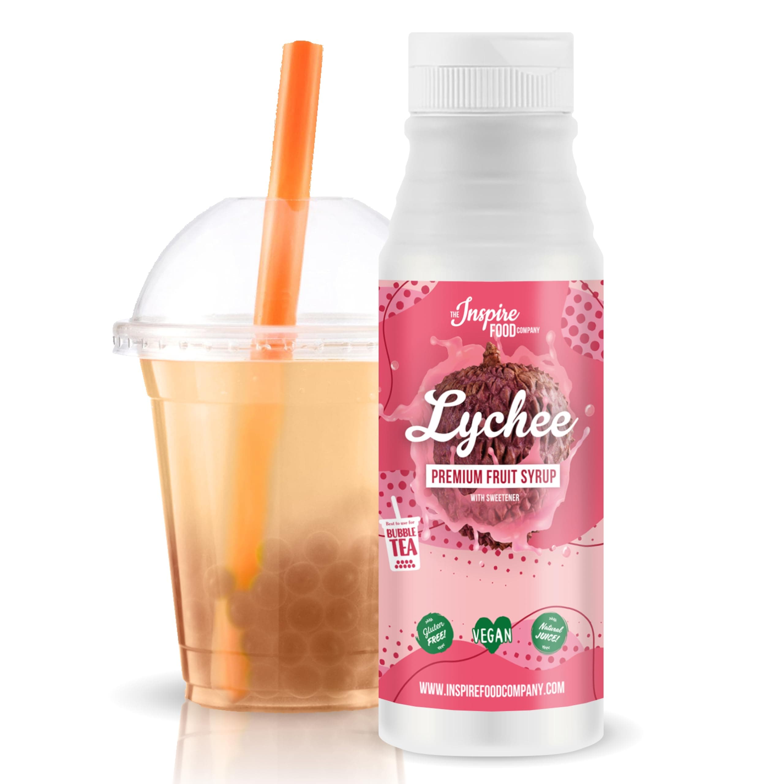 The Inspire Food Company Original Fruit Syrup for Bubble Tea Mix - 300ml | Lychee Syrup for Bubble Tea, Boba Tea, Smoothies, Slushes & Ice-Blended | 100% Vegan, Glutenfree