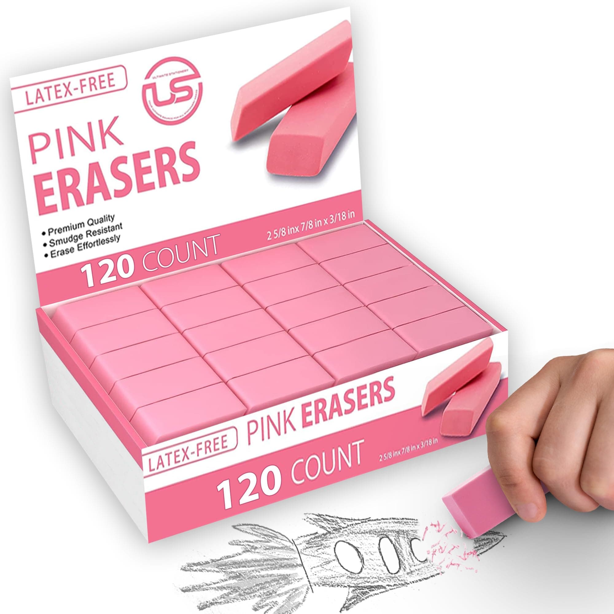 - Pink Erasers, 120 Count Rectangular Eraser Bulk Pack, Latex Free Pink Pearl Erasers for School Supplies, Art and Office