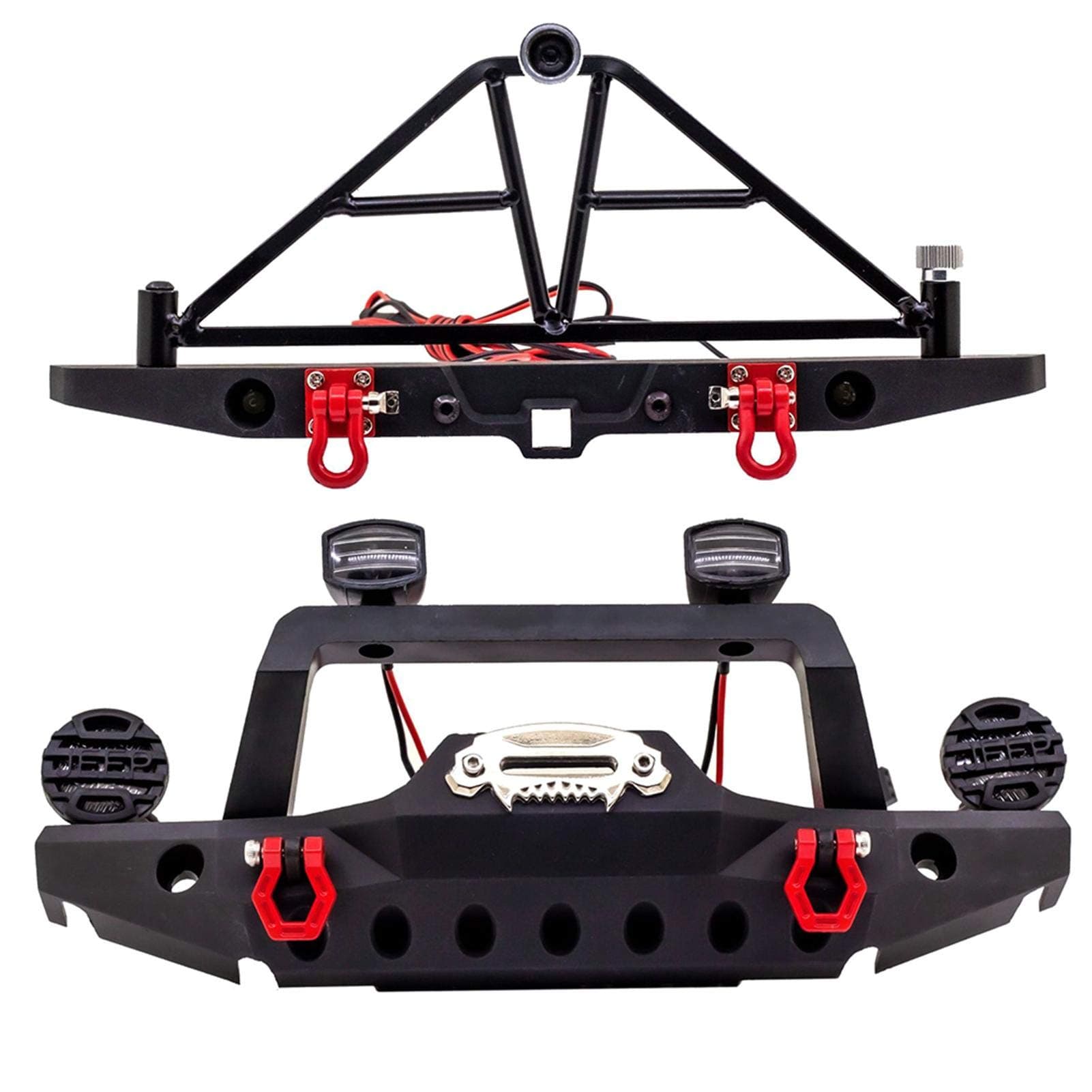 StepOKRC Crawler Car Front Rear Bumper, Metal RC Car Bumper with LED Lights for SCX10 90046 for TRX4 Axial for SCX10 iii AX103007 1/10 RC Crawler Part Accessory