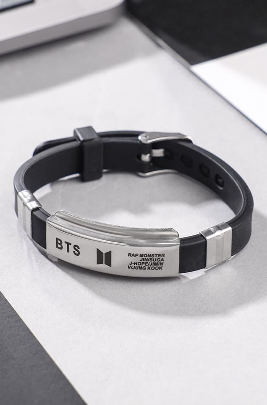 Bracelets for Girls and Boys BTS Bracelet for Girls & Boys Silver Toned BTS Band Exquisite Signature BTS Bracelets | Stainless Steel Silicon Wristband Bracelet
