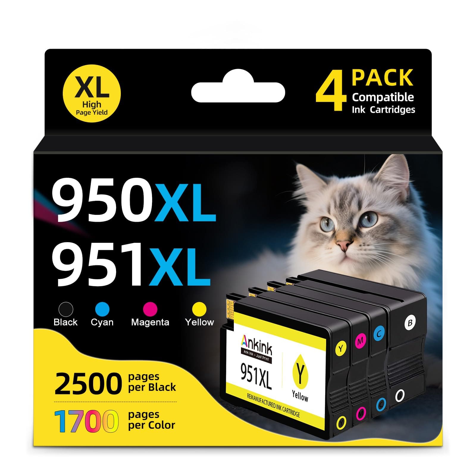 950XL 951XL Combo Compatible for HP 950 951 XL Ink Cartridge (Black CMY 4 Pack) Replacement for OfficeJet Pro 8600 8610 8615 8620 8625 8630 8640 8660 8100 8616 8110 8625 8630 276dw 251dw 271dw Printer
