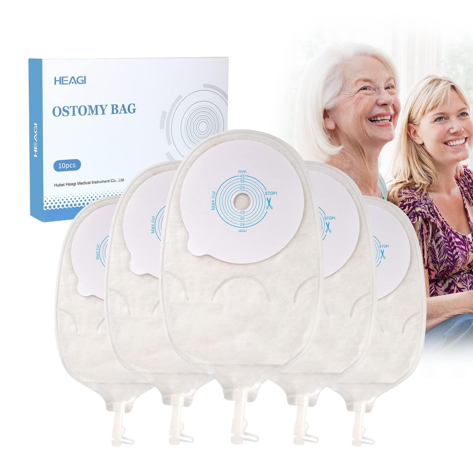 10 Pack 45mm One-Piece Urostomy Bags, Anti-leak Drainable Stoma Bags for Colostomy Ileostomy Stoma Care, Anti-backflow Design, Cut-to-Fit