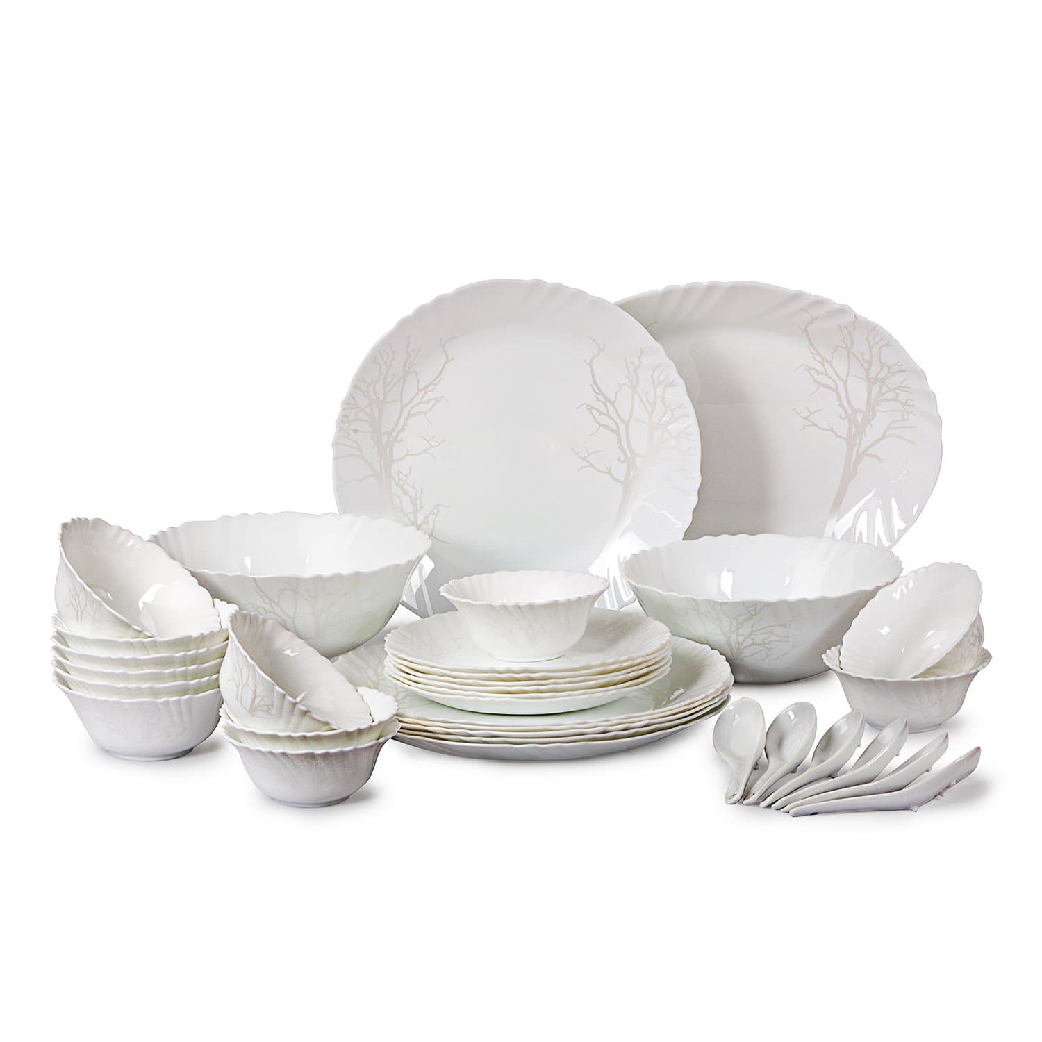 Cello Imperial Winter Frost Opalware Dinner Set, 11 inch Full Plate, 33 Units, White