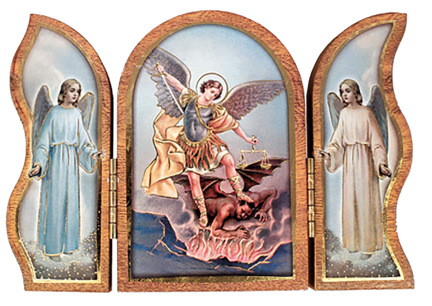 SAINT ST MICHAEL THE ARCHANGEL WOODEN TRIPTYCH PLAQUE Catholic Devotion