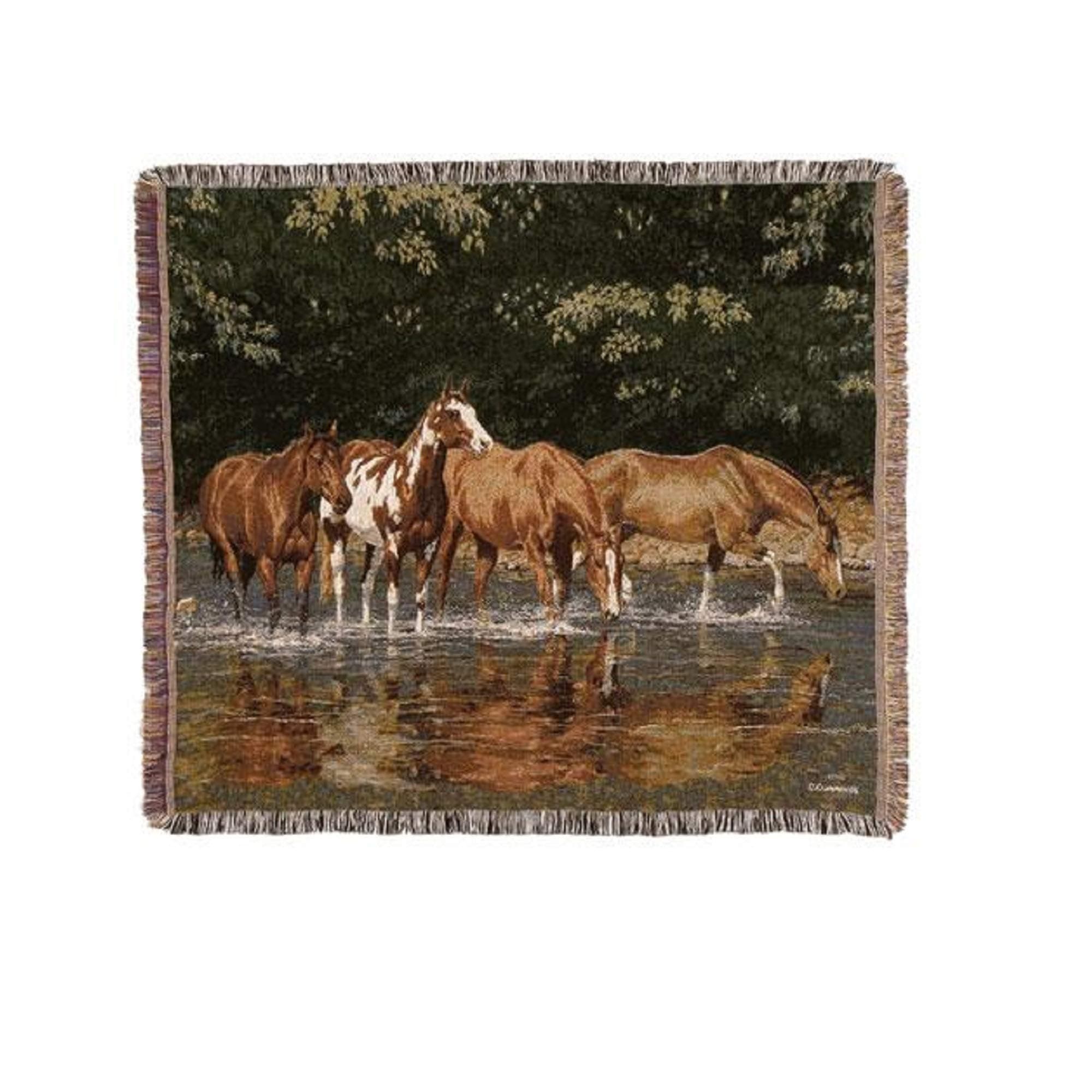Simply Home 60" Rectangular Tapestry Throw Blanket with Fringe Border Four Horses Inspired Design