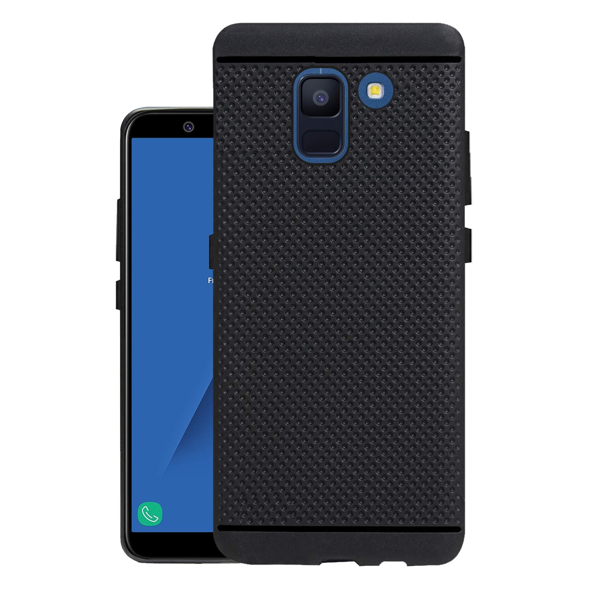 HELLO ZONE Exclusive Dotted Matte Finish Soft Rubberised Back Case Cover for Samsung Galaxy A6 - Black