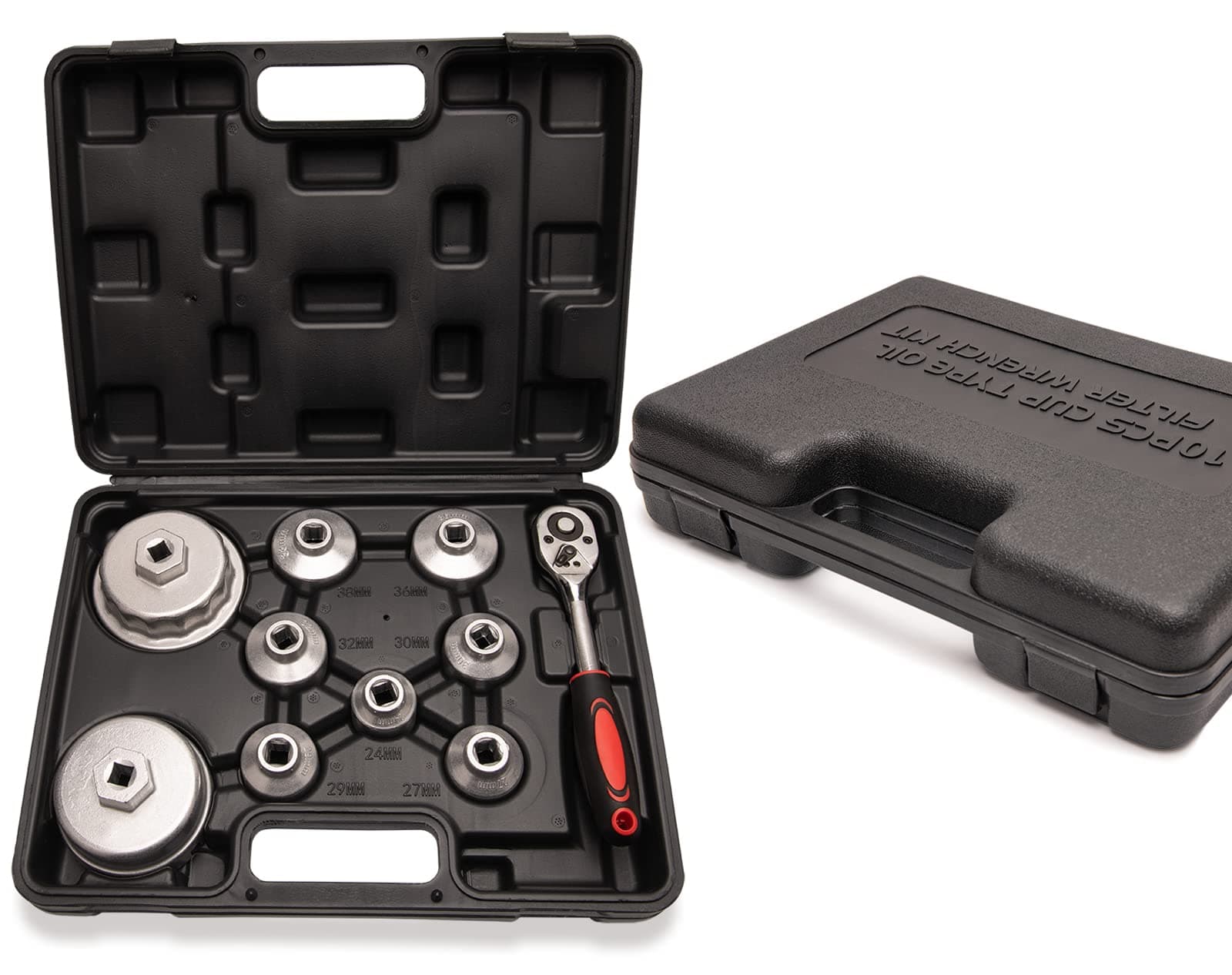 10-Piece Oil Filter Wrench Socket Set, 24mm-38mm, Stainless Steel, Plastic