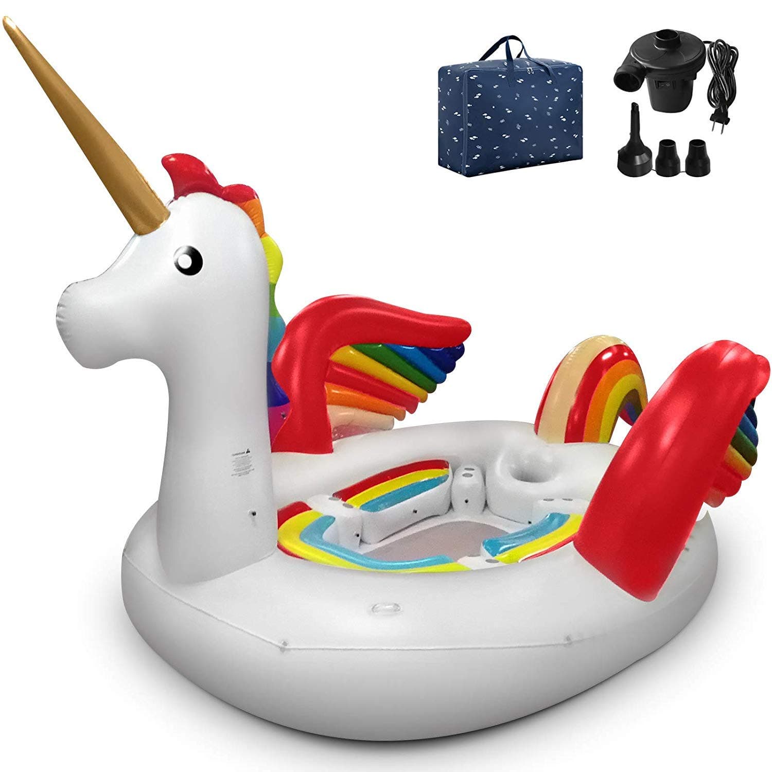 Unicorn Pool Float Party Bird Island Unicorn Float with Carrying Bag and Bump 6 People Giant Floats for Adults Use in Lake Island Ocean Pool Loungers (Unicorn)