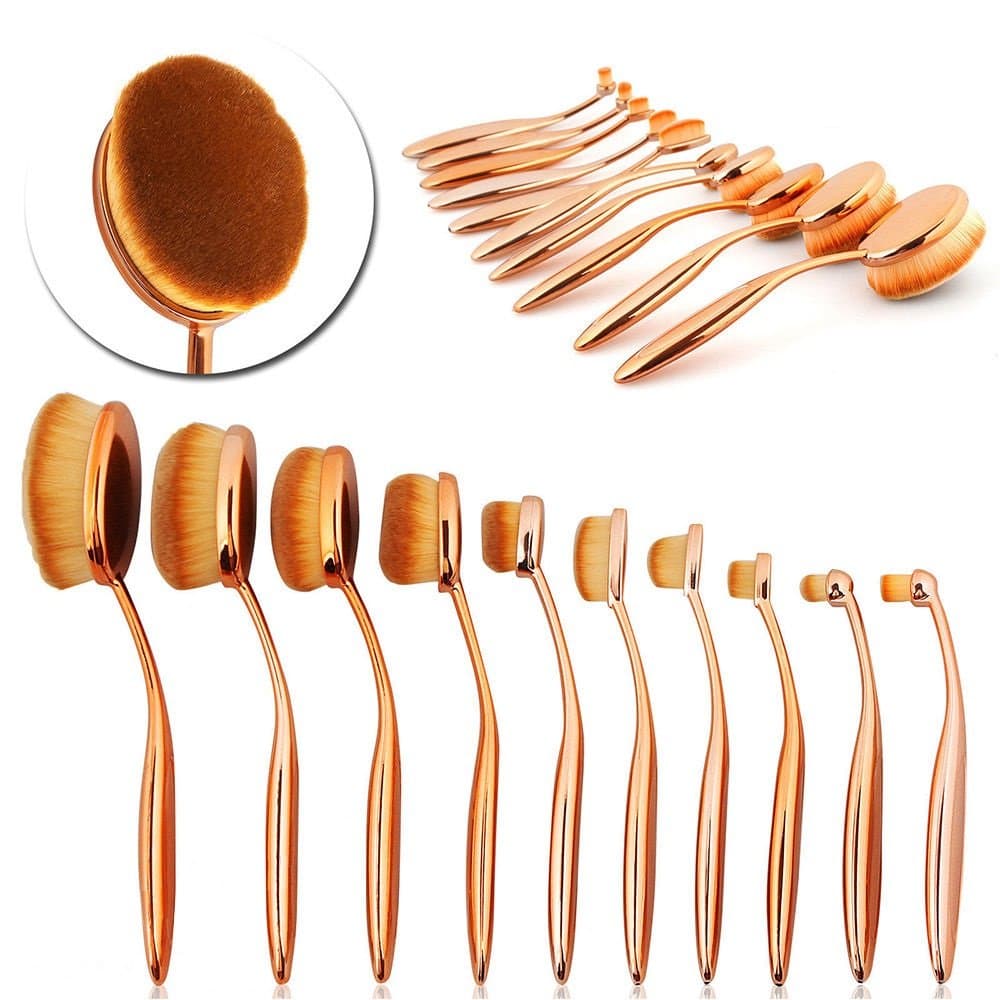 New Professional Oval Brush set, Make up Brush,Contour brush,Toothbrush, Rose Gold, Black or Black/Gold UK Seller FREE next day delivery (ROSE GOLD)
