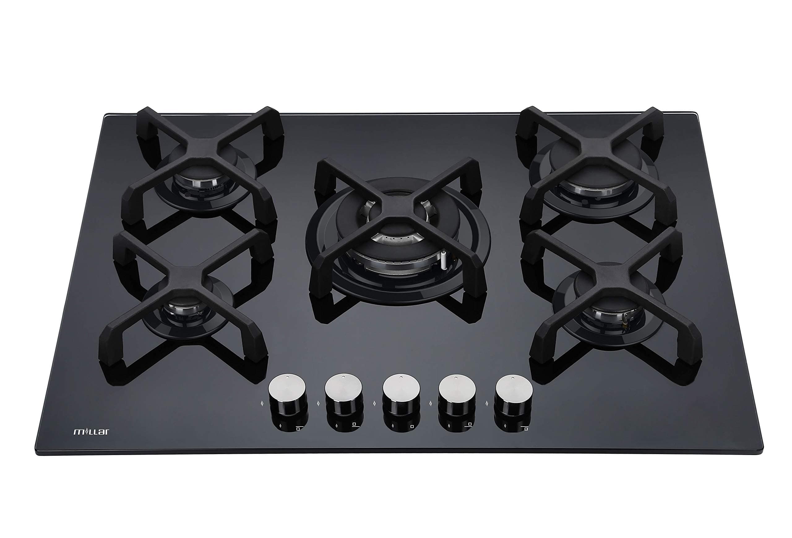 MillarGH7051KB Black Tempered Glass Hob with 5 Gas Burners, 70 cm