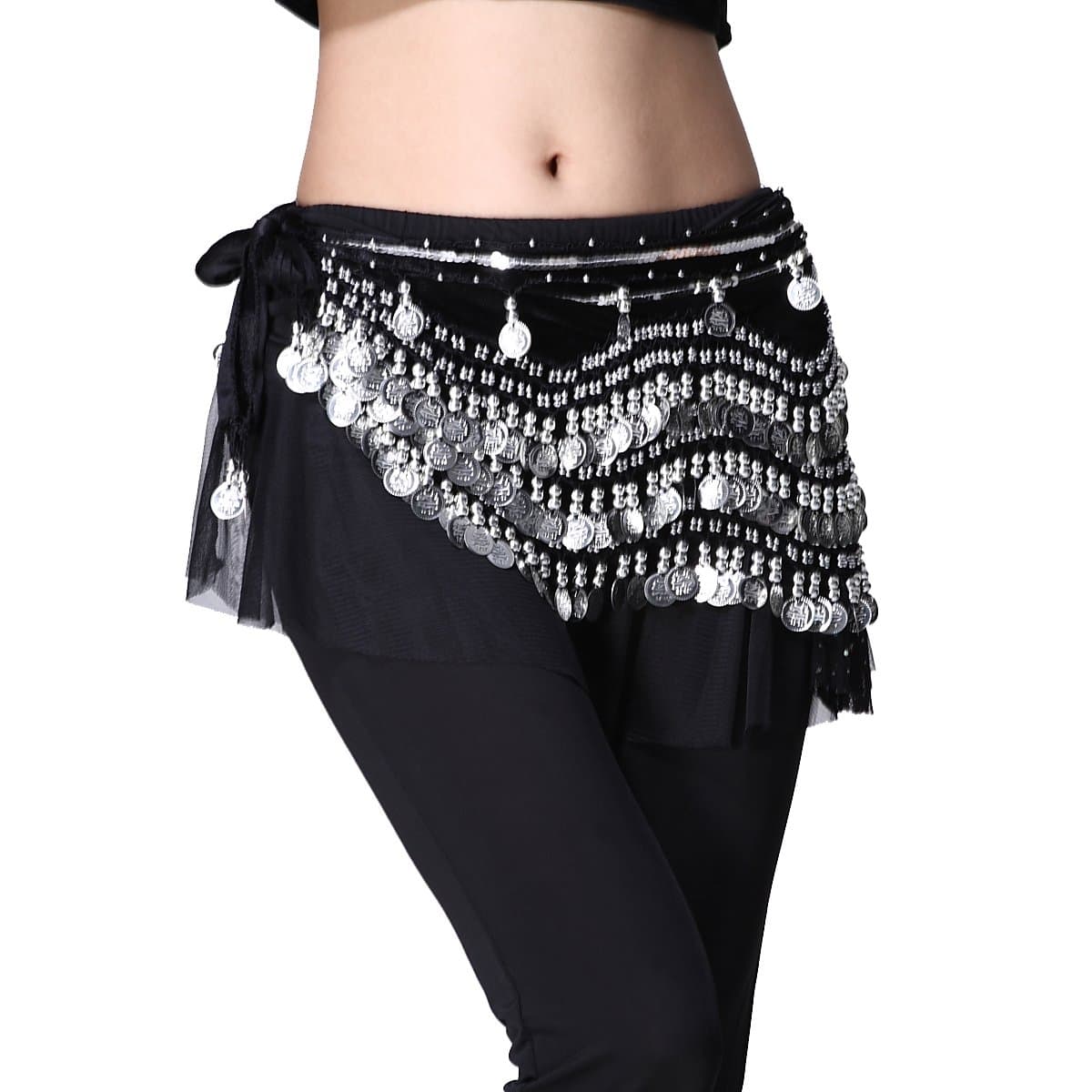 ZLTdreamWomen's Belly Dance Wave Shape Hip Scarf With Silver Coins