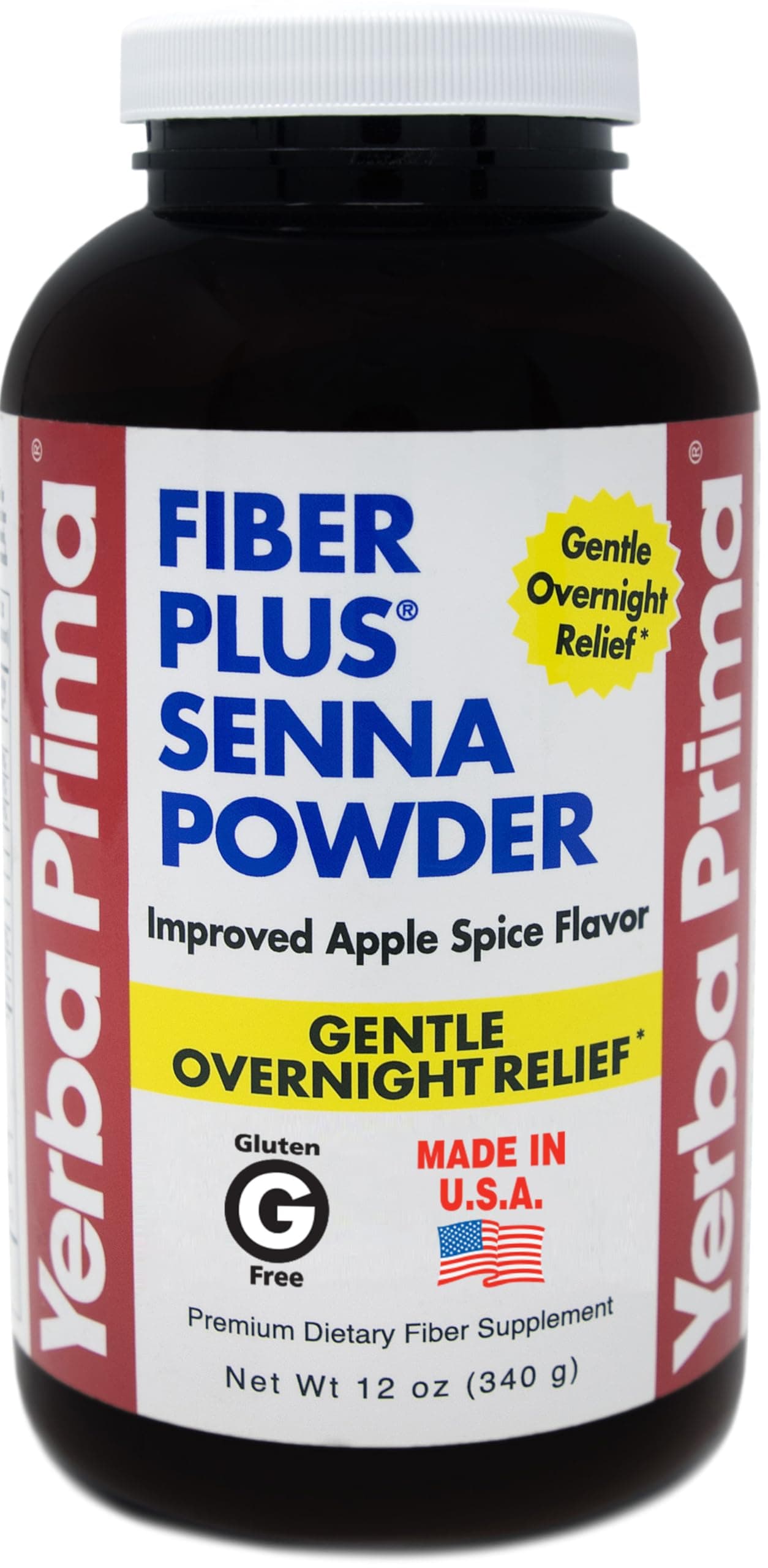 Fiber Plus Senna Powder, 12 oz (Pack of 1) - Apple Spice Flavor, Gentle Overnight Relief, USA Made, Non-GMO, Certified Gluten-Free, Stevia Sweetened, Short-Term Use to Restore Regularity