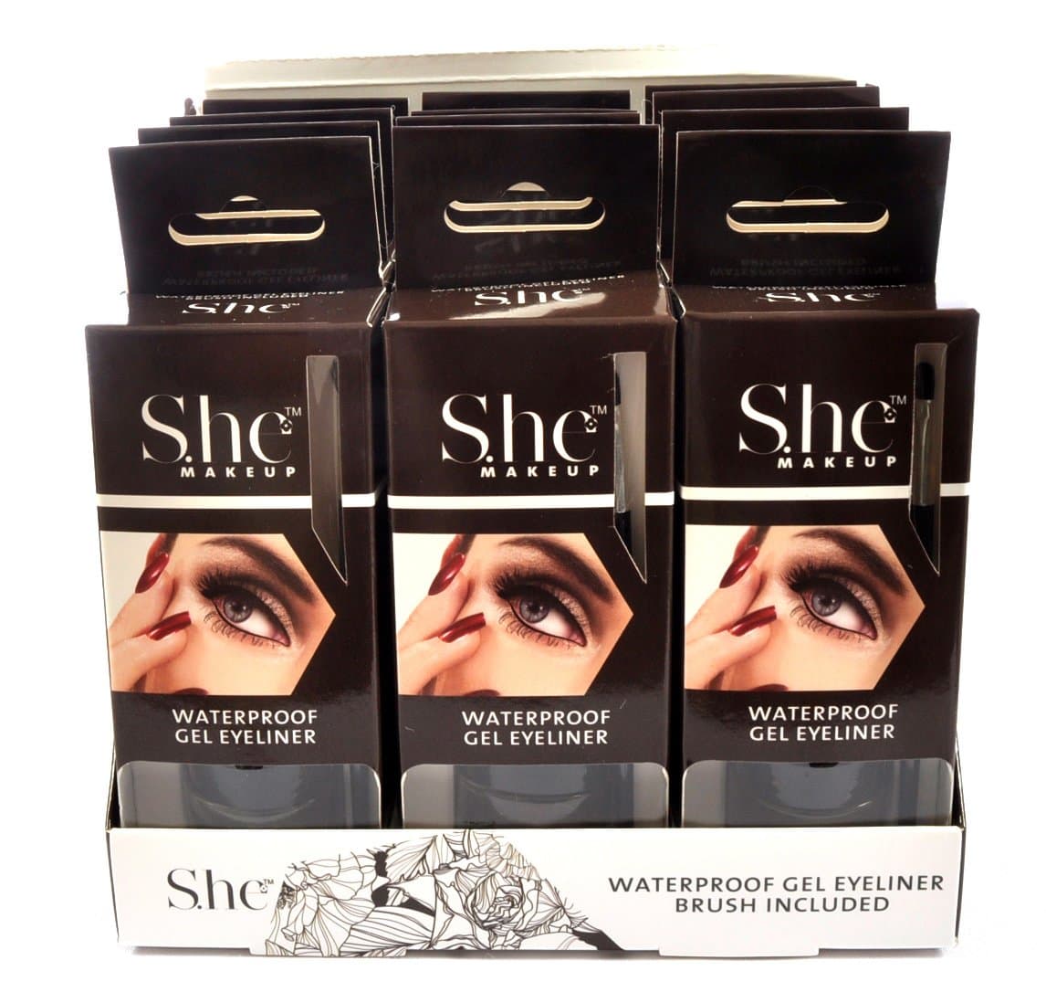 S.he Makeup Waterproof Gel Eyeliner Dark Brown 12 Pcs