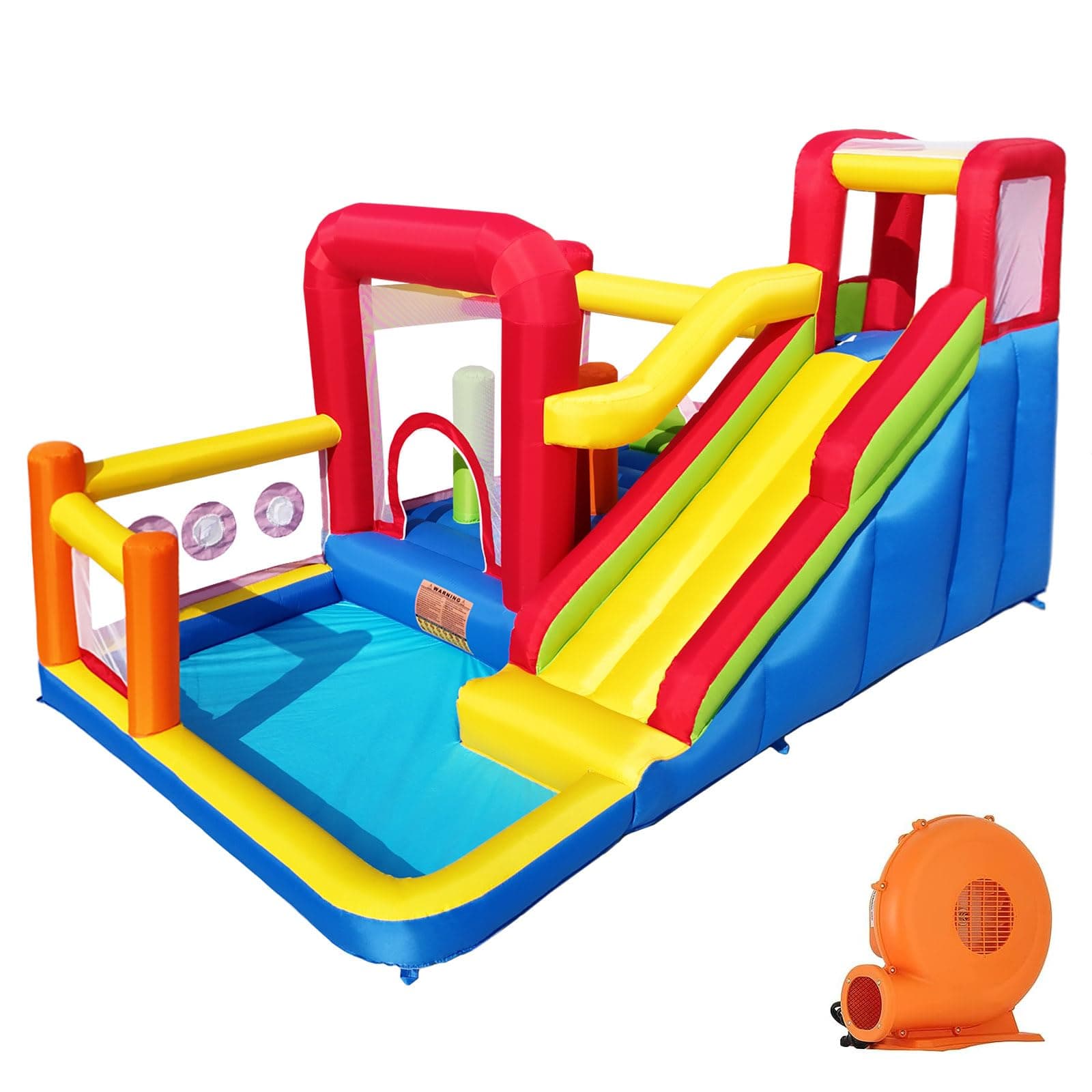Bounce House, Inflatable Bounce Castle with Blower for Kids, Blow Up Jumping Bouncer with Slide, Climbing Wall, Obstacles, Trampoline, Ball Pit Pool for Indoor Outdoor