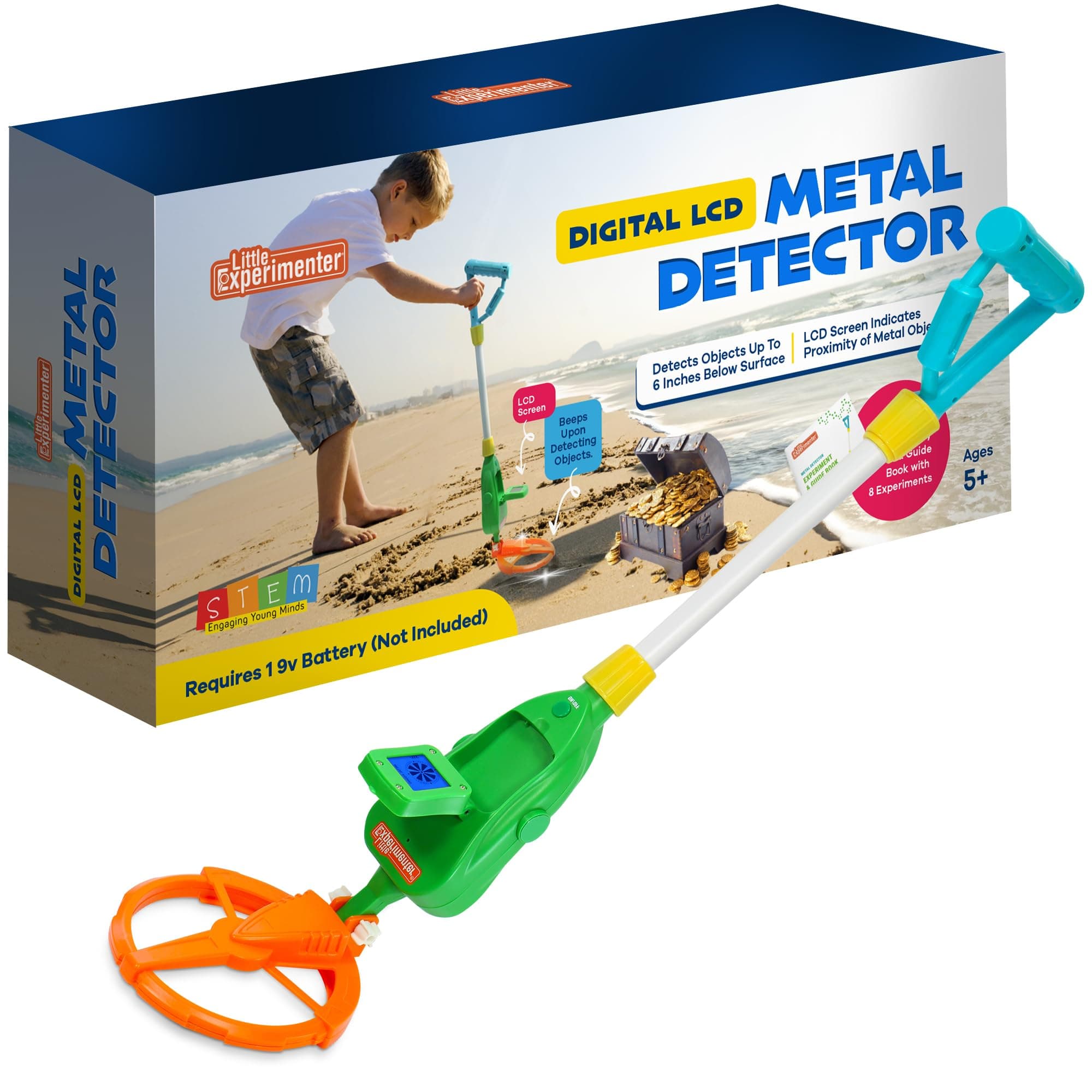 Little Experimenter Metal Detector for Kids, Adjustable Metal Detectors & LCD Screen, Detects 6" Underground, STEM Outdoor Activity for Boy, Educational Gifts for Boys & Girls Ages 6-8 9 10+ Years Old