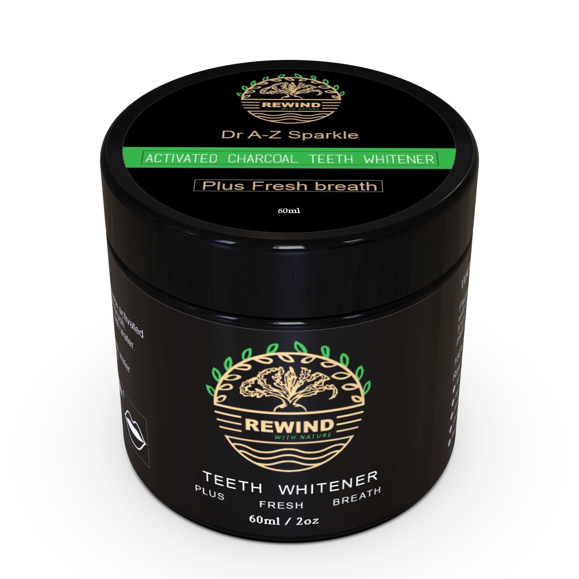 Activated Charcoal Teeth whitener Powder - Natural Teeth Whitener with Coconut Charcoal, Large Sparkle, Dr A-Z Rewind with Nature, Wow, Organic, Natural Pure Best