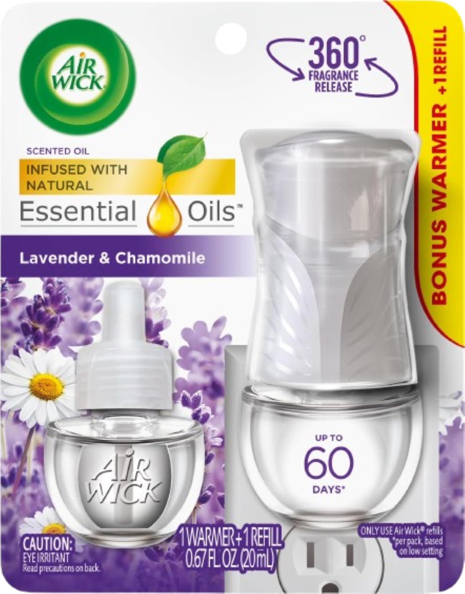 Air Wick plug in Scented Oil, Starter Kit, Lavender & Chamomile 1ct, Essential Oils, Air Freshener
