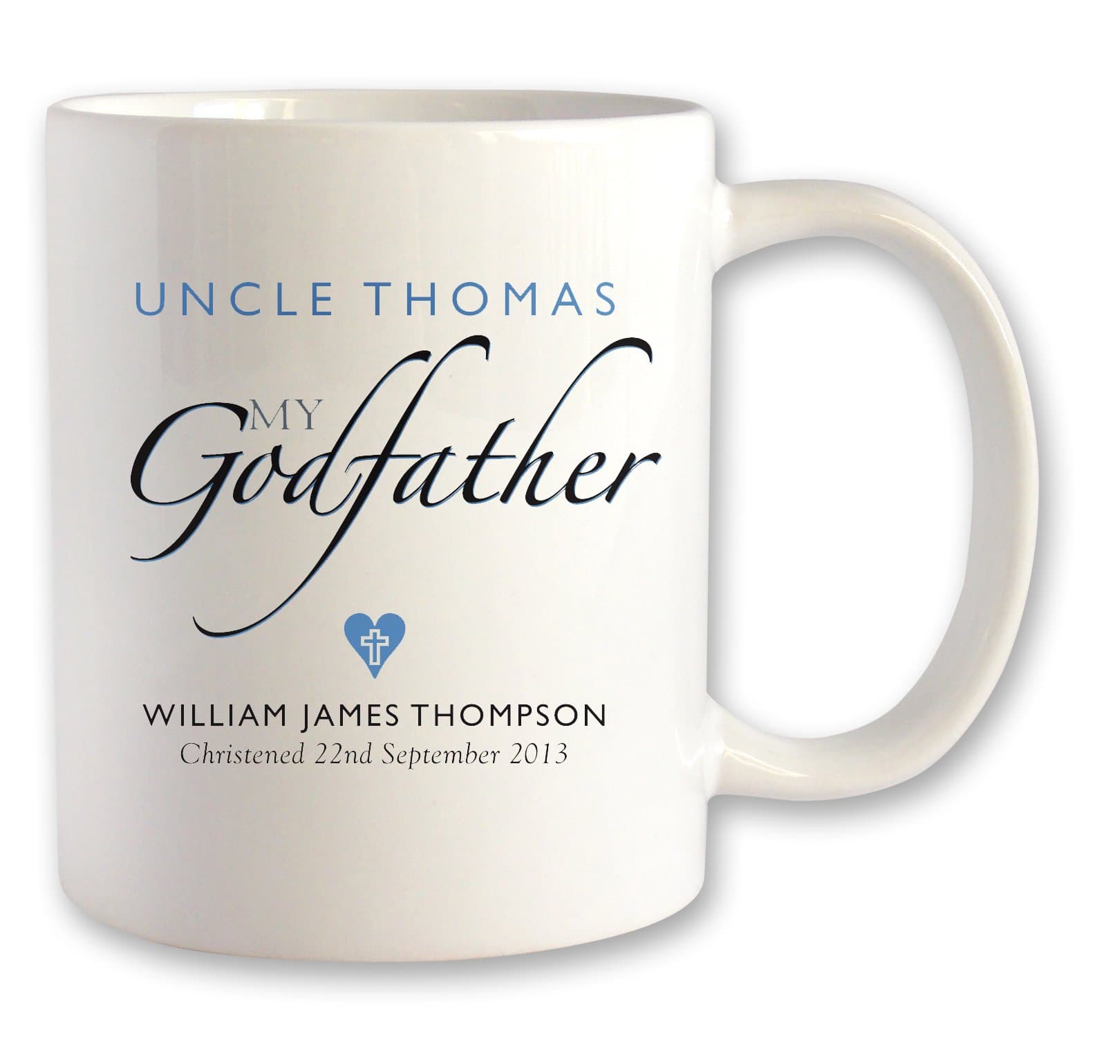 Personalised christening GODFATHER thank you mug gift idea - script design