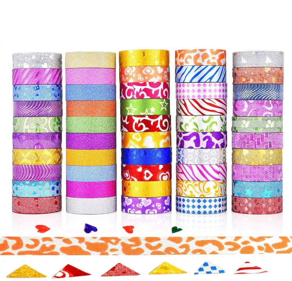 LABOTA 50 Rolls Glitter Washi Masking Tape Set,Great for Arts and Crafts,DIY Scrapbooking Sticker Masking Paper Decoration Tape Adhesive School / Party Supplies