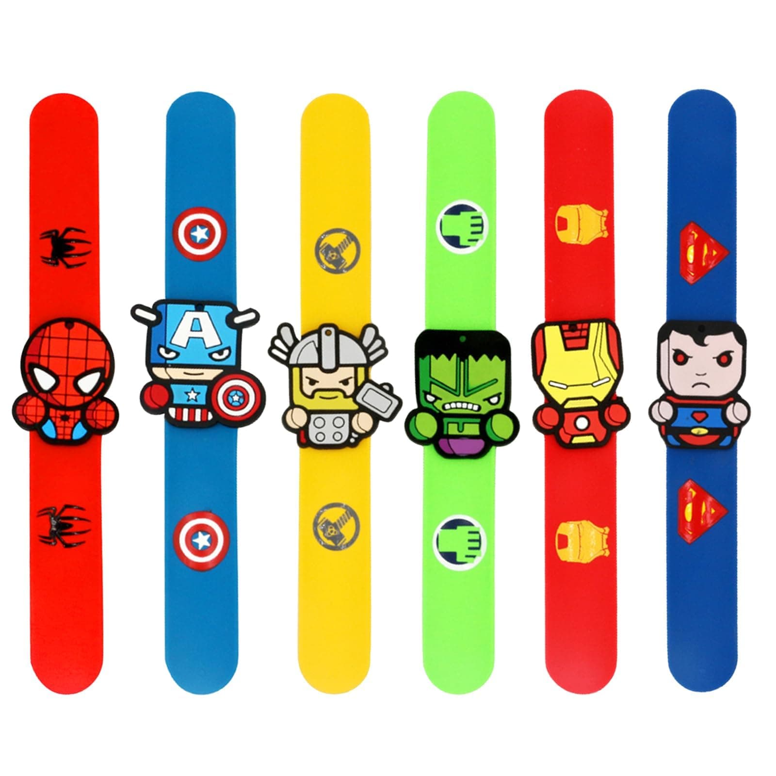 6Pcs Marv Superheroes Slap Bands,Superhero Soft Silicone Slap Bracelets Wristbands, Teens Superhero Snap Bands Superheroes Party Bag Fillers Classroom Prizes Party Favors Birthday Gifts