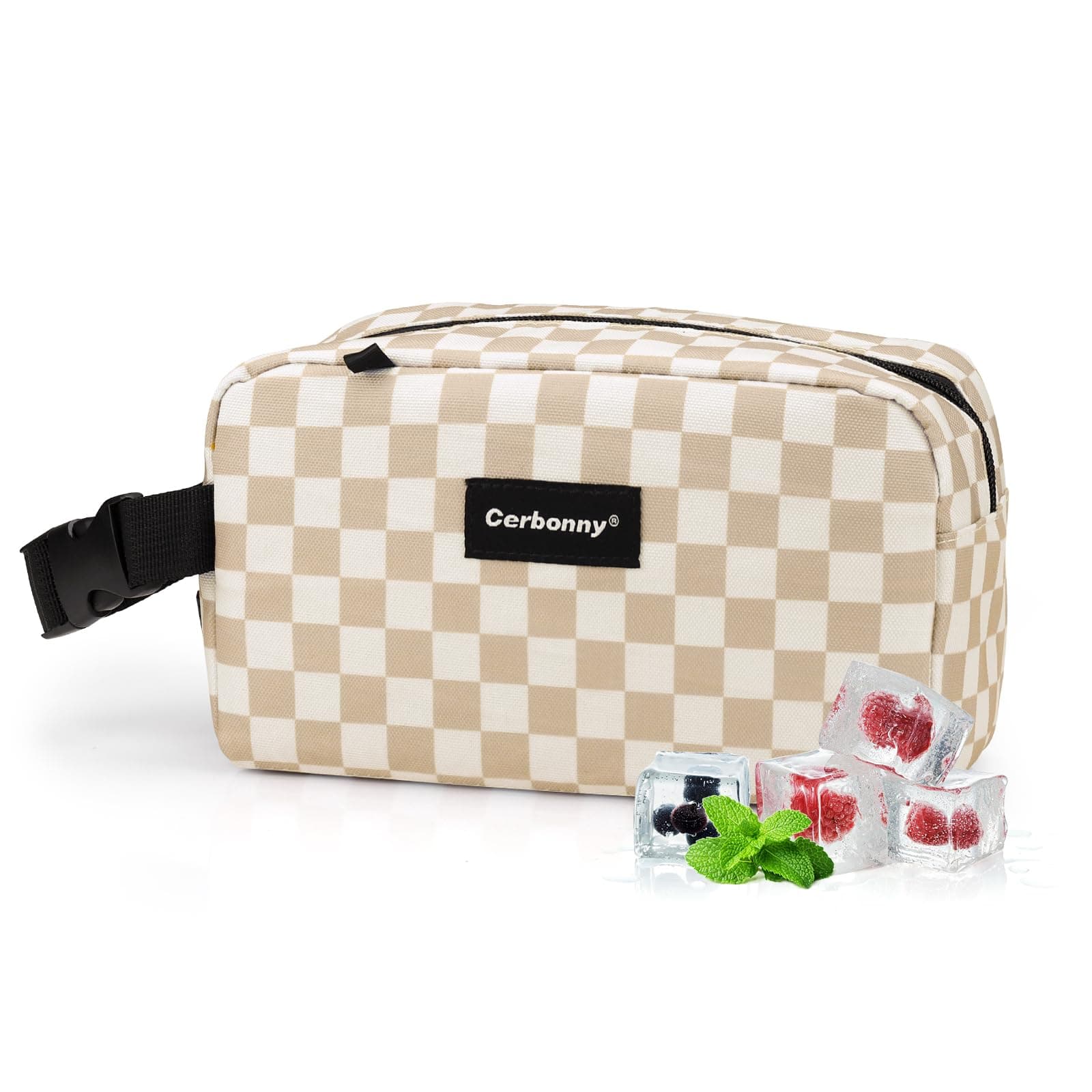 Cerbonny Small Cooler Bag Freezable Lunch Bag for Work School Travel,Small Lunch Bag,insulated snack bag For Adults/Kids,Mini Cooler,Lunch bag small Fit For Yogurt(Khaki Checkerboard