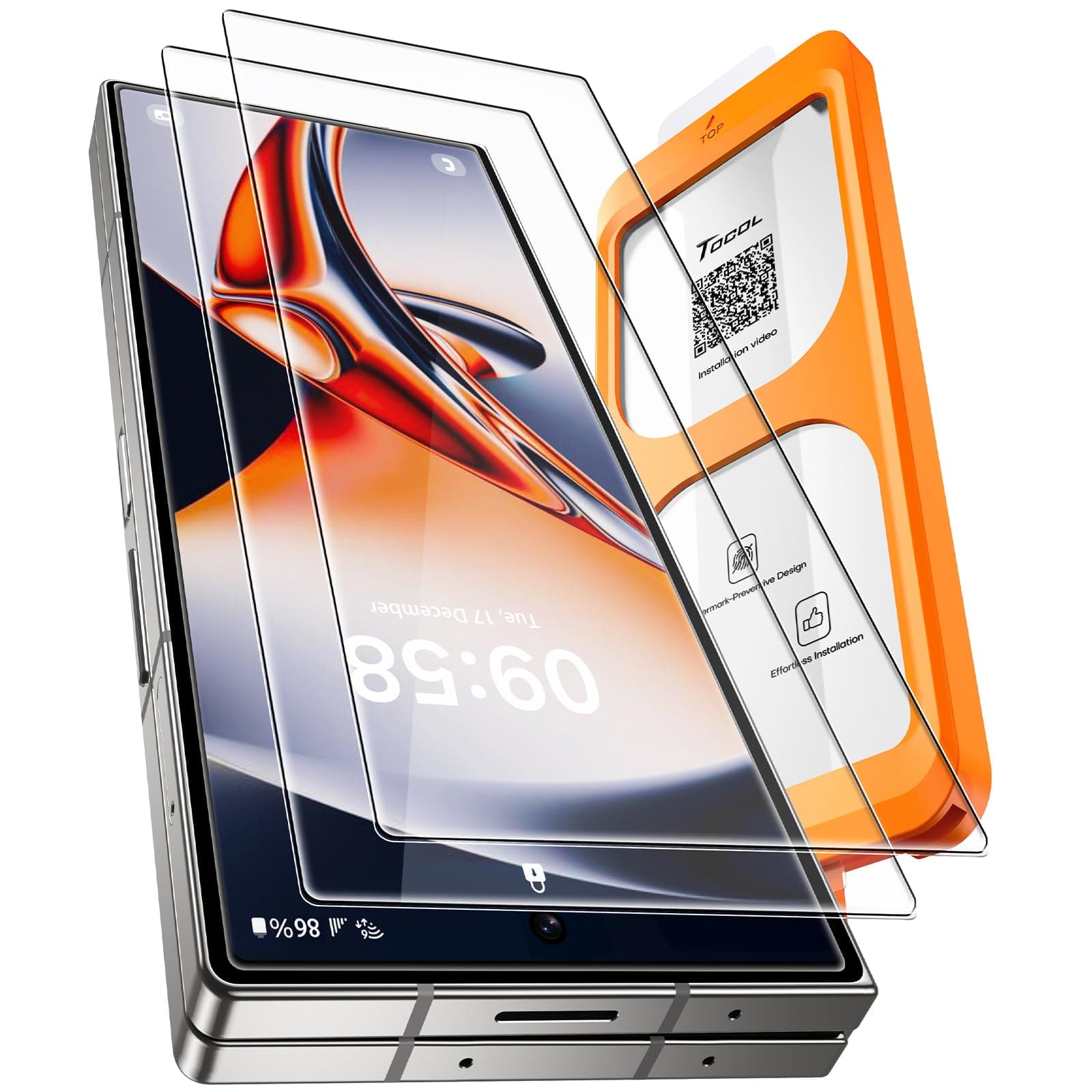 2 Pack for Samsung Galaxy Z Fold 7 Screen Protector, Instant Installation, 14FT Military Grade Shatterproof, 9H+ Hardness Tempered Glass, Case Friendly, HD Clear Anti-Scratch Anti-Fingerprint