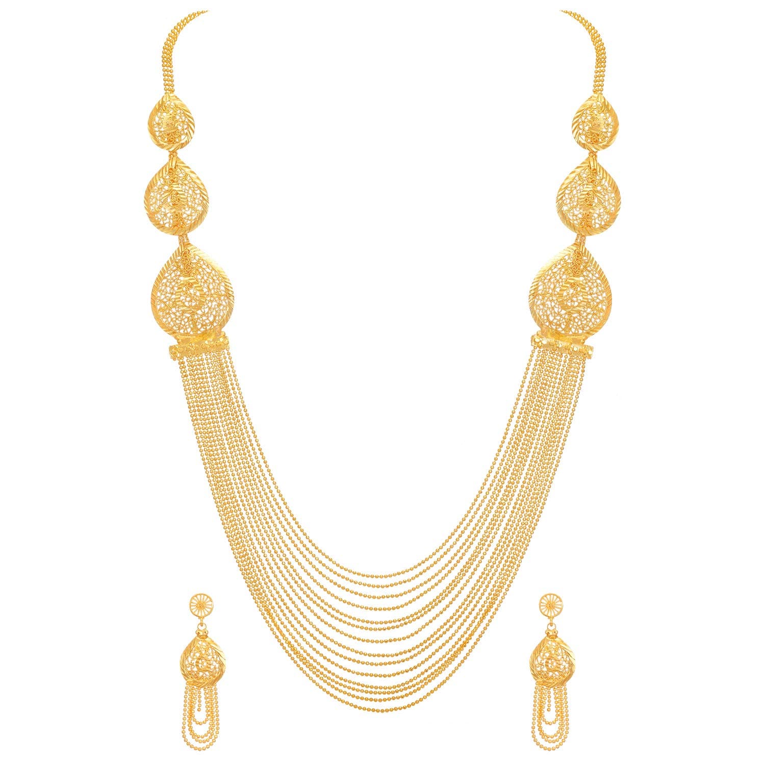 One Gram Gold Plated Latest Long Chain Traditional Necklace Jewellery Set for Women