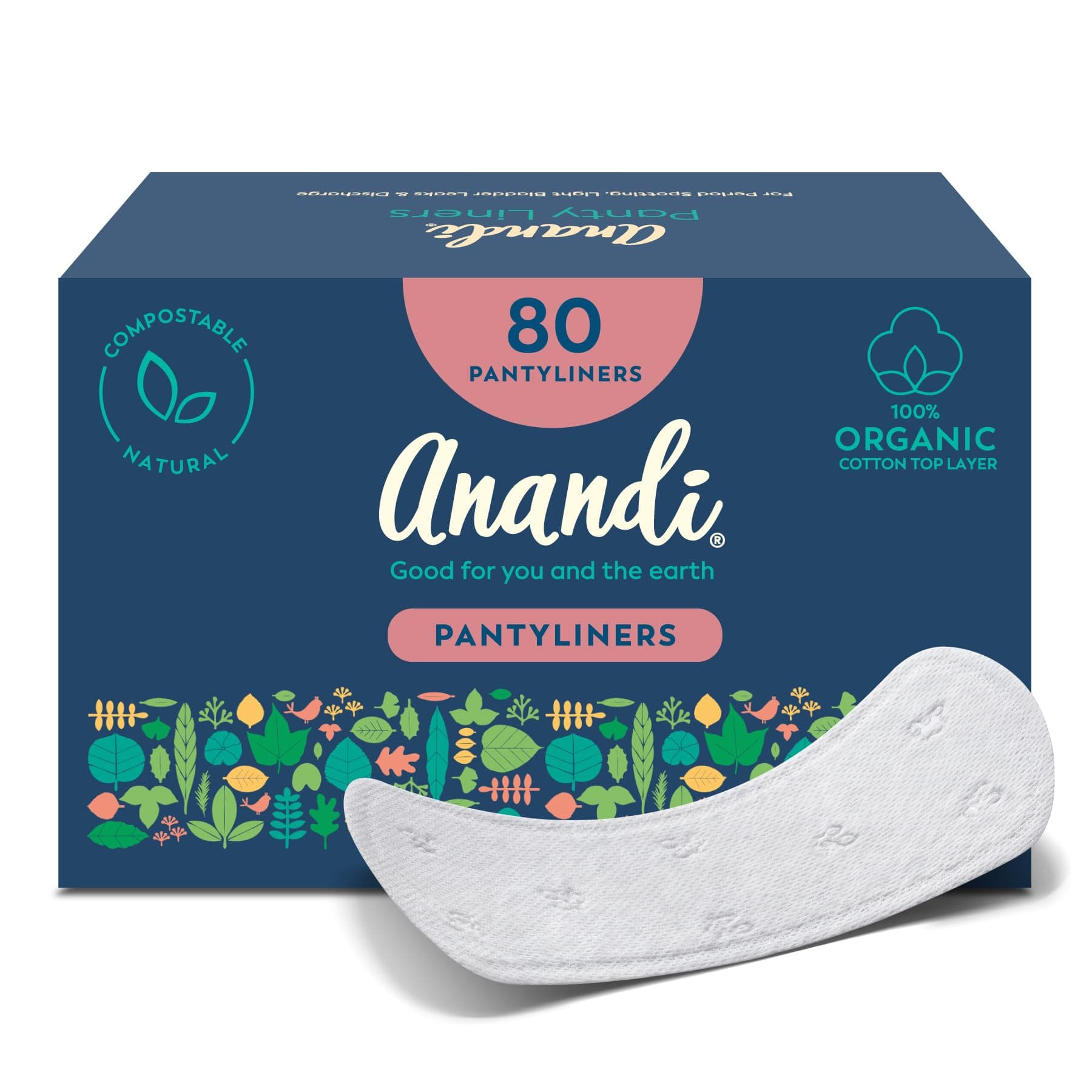AnandiPanty Liners For Women | Daily Use Liners 190mm - 80 Pieces | Biodegradable Compostable Organic Liner | Certified 100% Organic Cotton Top Sheet