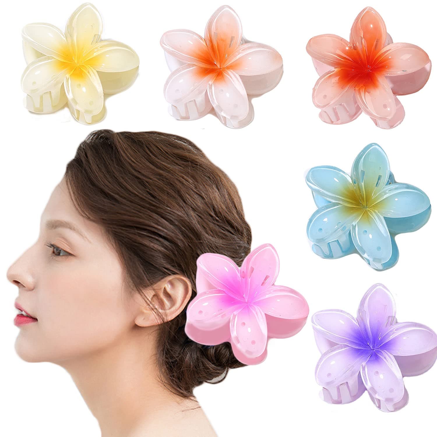 6 Pcs Flower Hair Clip, Nonslip Flower Claw Clips Strong Hold Hawaiian Claw Clip for Medium Thick Hair Hair Claw Clips for Women and Girls