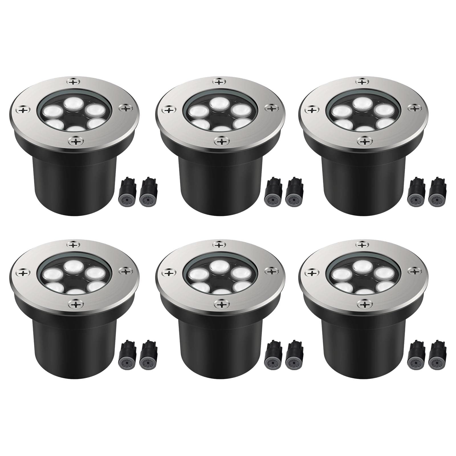 JESLED Landscape Lighting 6W LED Well Lights, 12V 24V Ground Lights 6000K Bright White, IP67 Waterproof Low Voltage Landscape Light Spotlight for Driveway Deck Patio Yard Garden Outdoor (6 Pack)