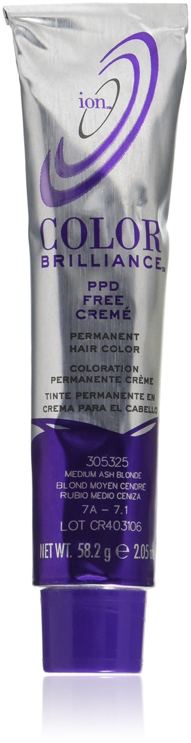 Ion Permanent Creme Hair Color7A Medium Ash Blonde, Vegan, Cruelty Free, PPD Free, 100% Gray Coverage, Long Lasting, Fade Resistant Color, 2.05 oz