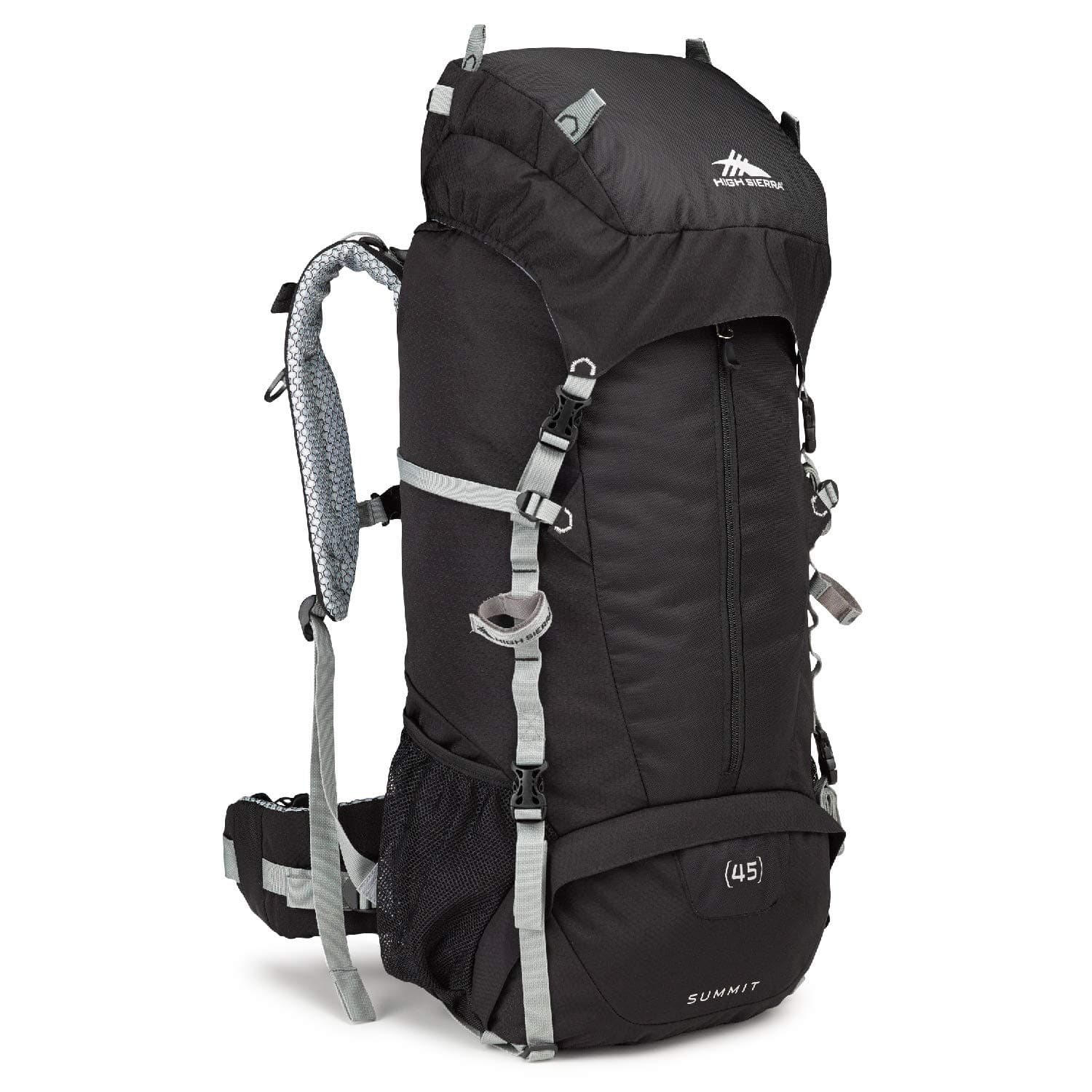 High Sierra Summit Top Load Internal Frame Pack, Black/Black/Silver, 45L