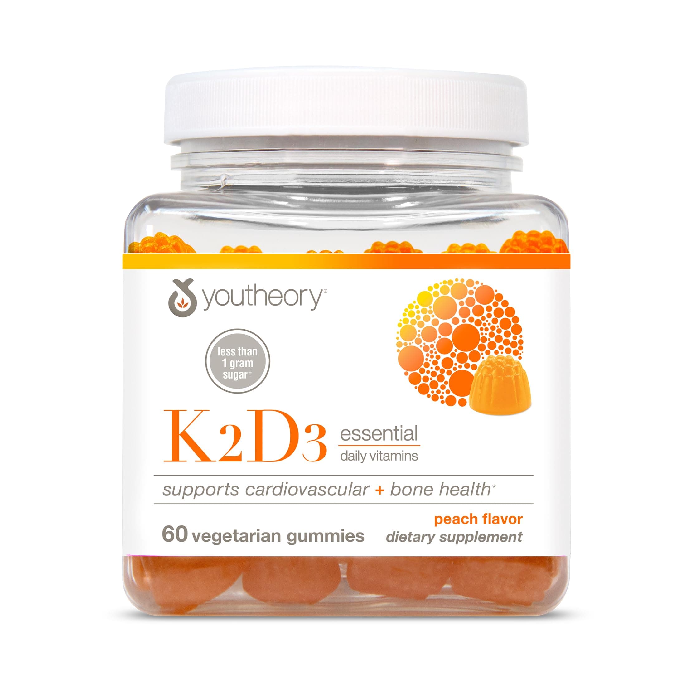 K2D3 - Bone & Heart Health Support* - Combines Vitamin D3 & Vitamin K2 - Dairy, Soy & Gluten Free - Peach, 60 Vegetarian Gummies