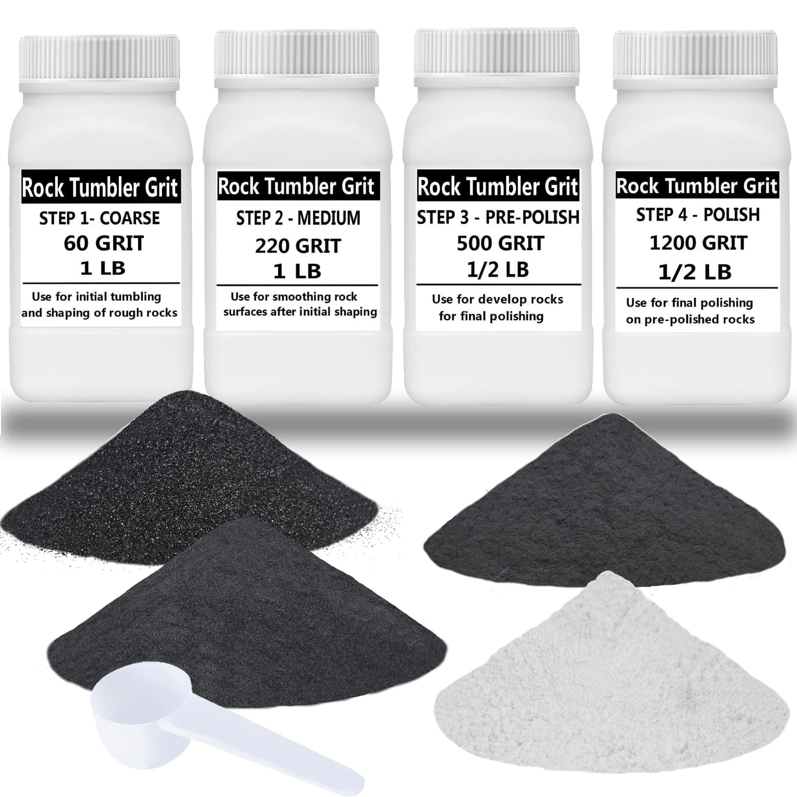 Tonmp Rock Tumbler Refill Grit Media Kit (1.4kg) 4-Steps for Tumbling Stones, Compatible with National Geographic, Thumler, and Lortone Tumblers