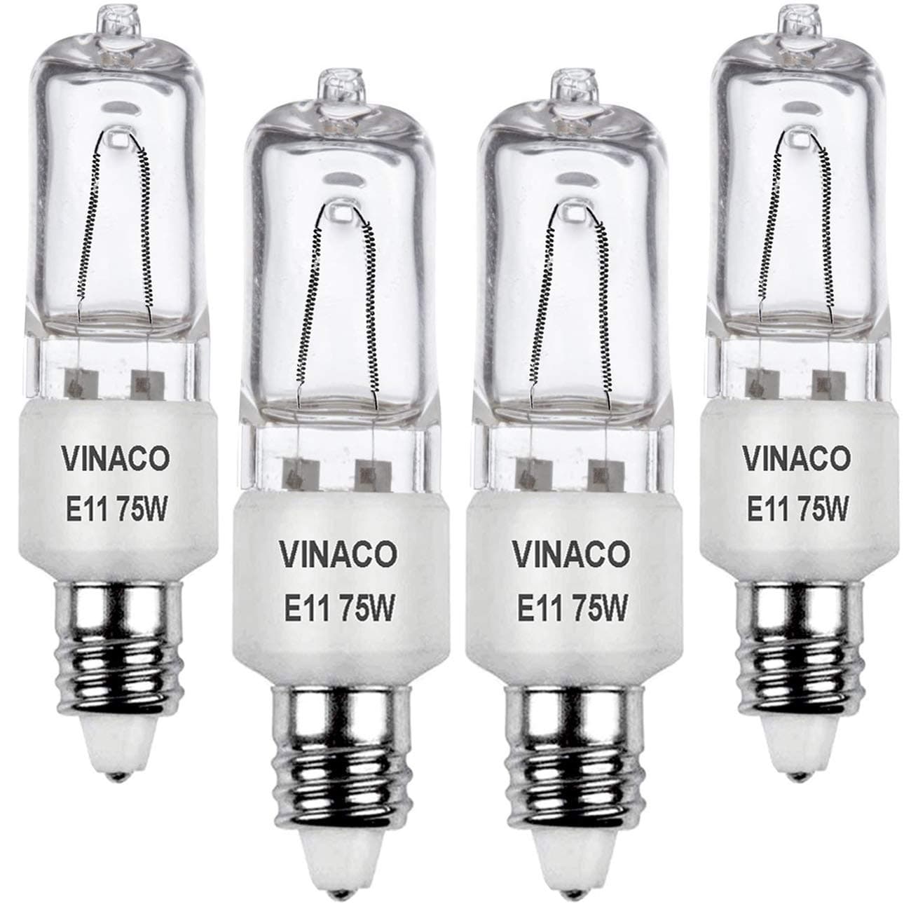VINACO E11 Bulb, JDE11 120V 75W Halogen Light Bulbs, T4 Mini Candelabra Base, High Output 1150lm, Warm White 2700K, Dimmable, 4-Pack for Ceiling Fan Light Bulbs