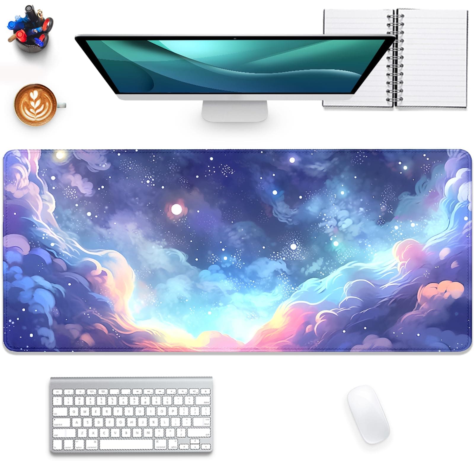 Stars Sky Dark Blue Cosmos Mouse Pad Desk Mat,Large Extended Gaming Mouse Pad with Stitched Edges,Non-Slip Waterproof Rubber Base for Office,Computer,Keyboard,Laptop and Home Desk Pad(27.5X11.8 in)