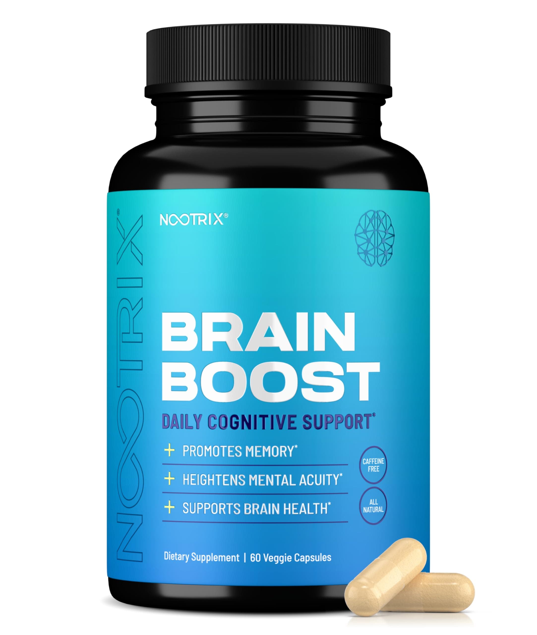 Nootrix Brain Boost Nootropic Supplement | Supports Memory, Mental Focus, Cognitive Health & Energy | Promotes Healthy Mood & Brain Function | Ginkgo Biloba & DMAE | 60 Capsules
