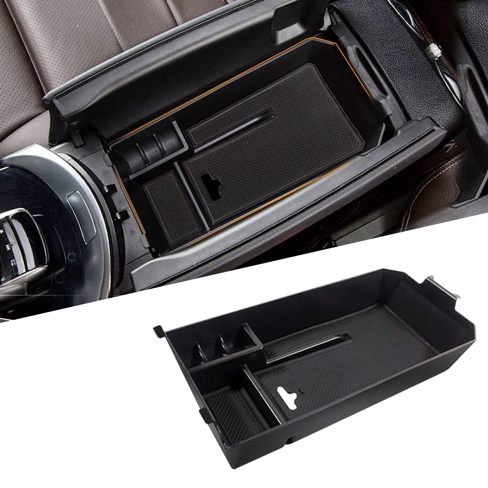 TTCR-II Compatible with Centre Console Storage Box Benz C Class W205 2015-2021 and GLC W253 2016-2022, Car Center Console Organizer Accessories C Class Hidden Armrest Storage with Tray